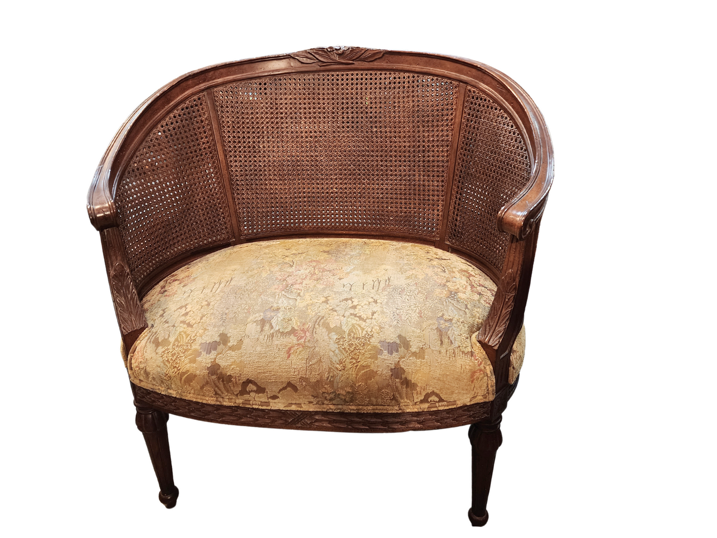 French Settee Hand Carved walnut and Caned Settee Loveseat| LOUIS XVI BERGERE CHAIR