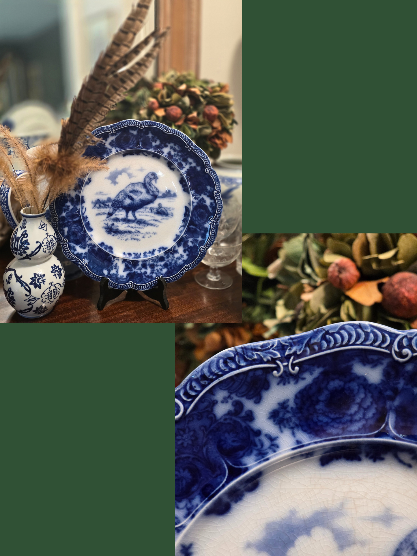 Antique Ridgeway Flow Blue Dinner Turkey Plate