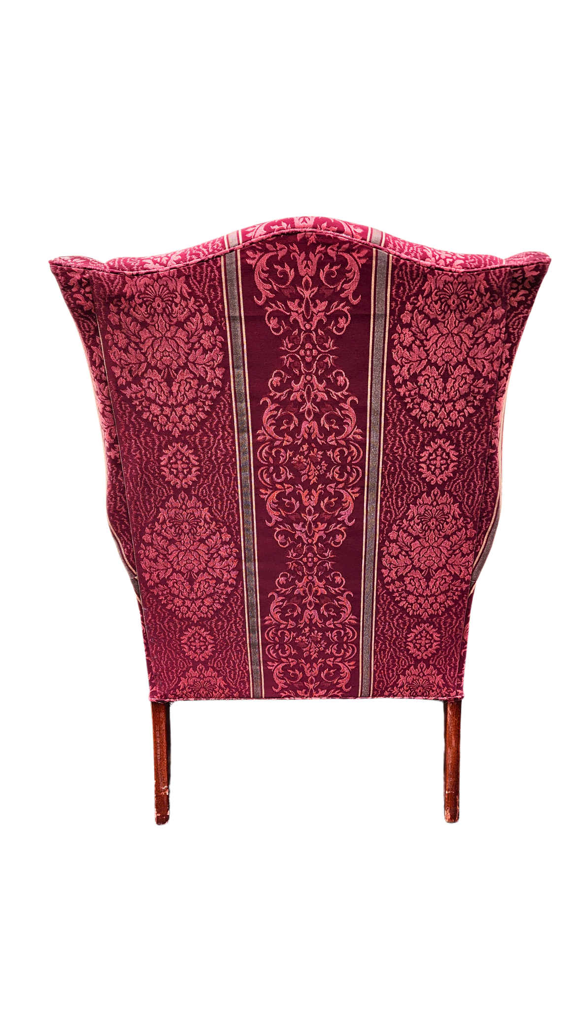 Custom Upholstered Red Silk Damask Wingback Chair