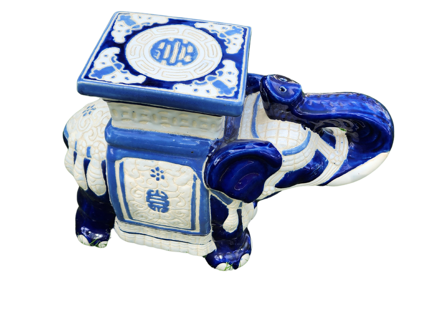 Blue Chinoiserie Elephant Garden Stool