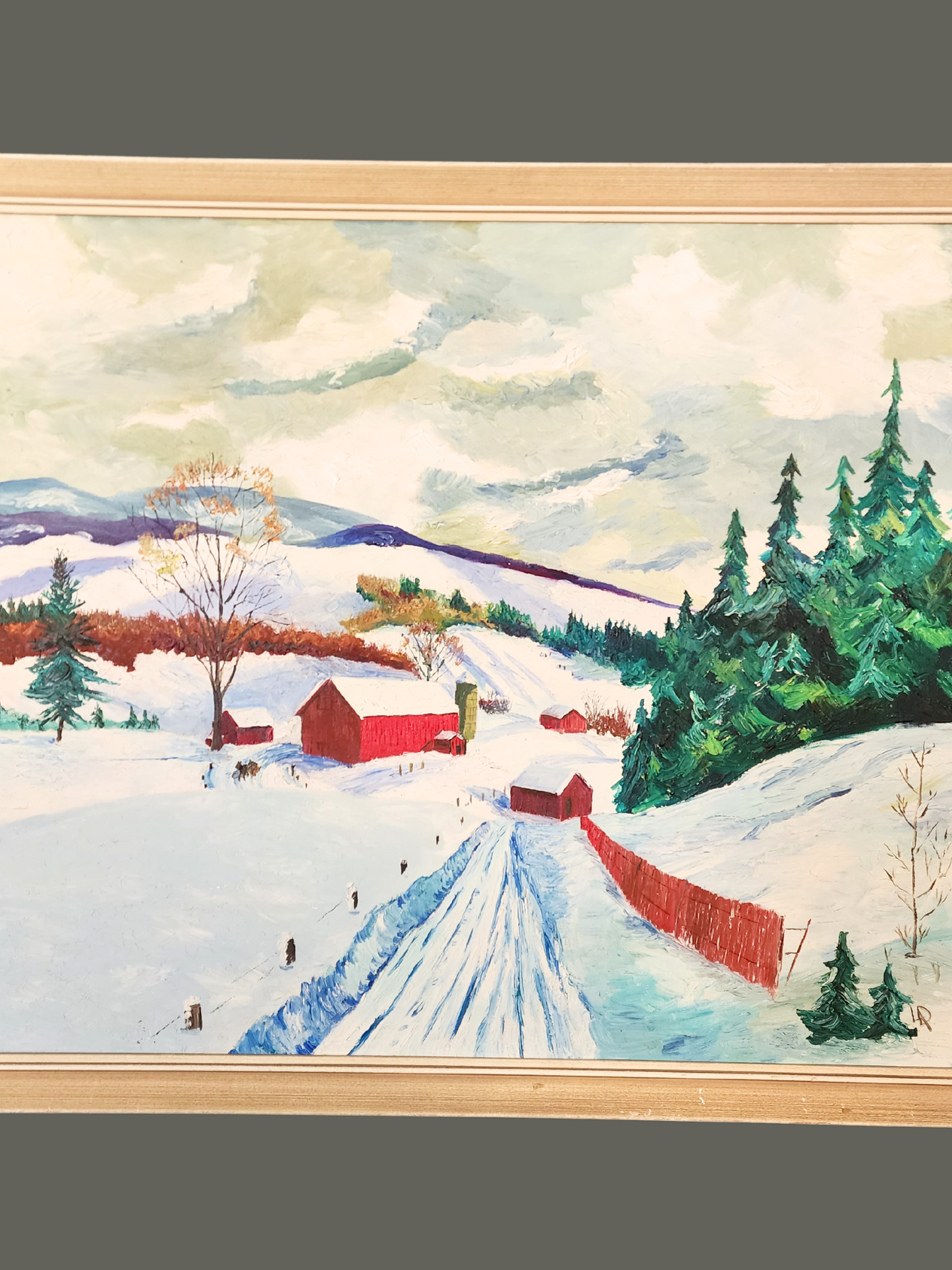 Vintage winter Scene wonderland Oil Painting country theme