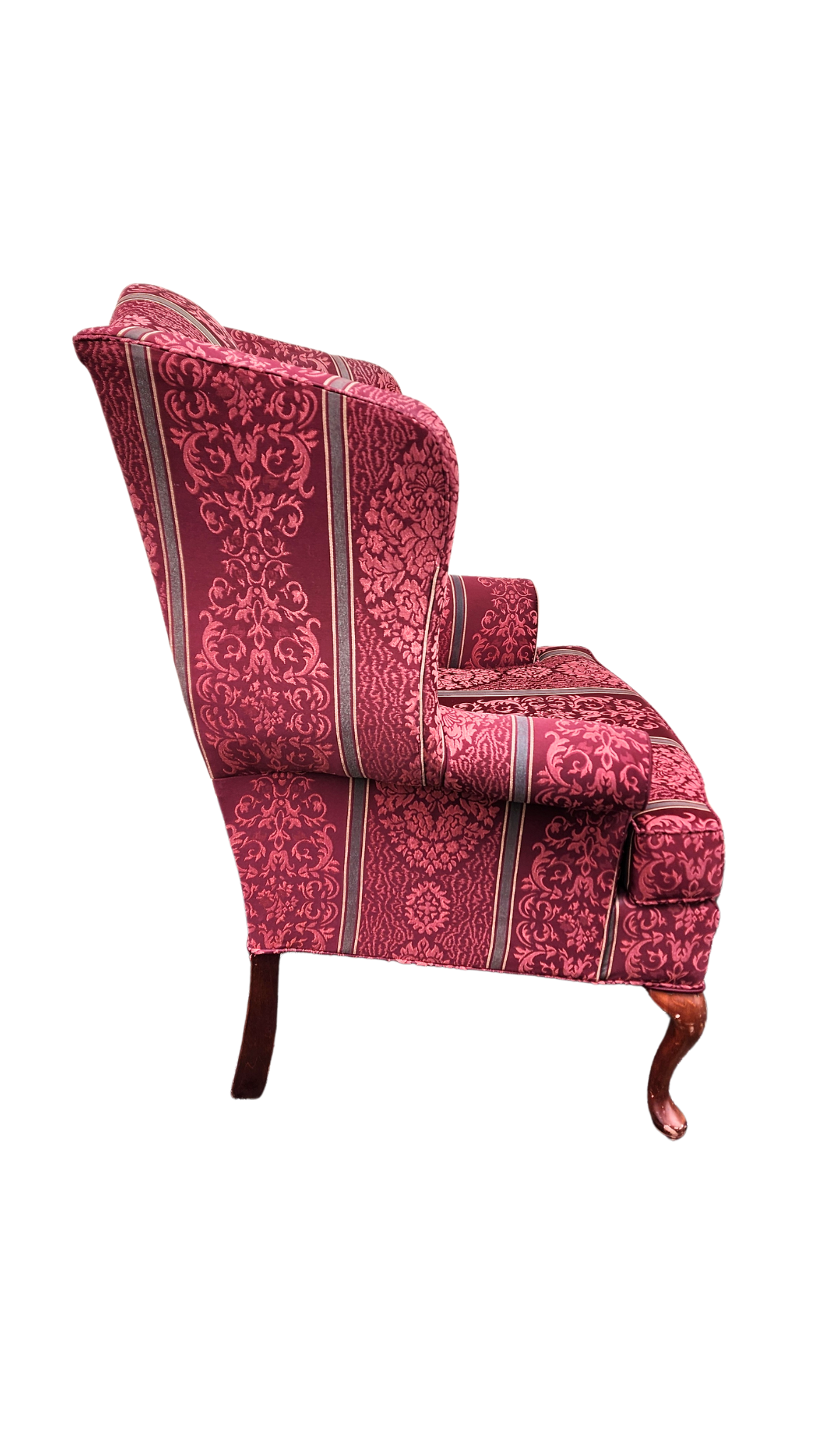 Custom Upholstered Red Silk Damask Wingback Chair