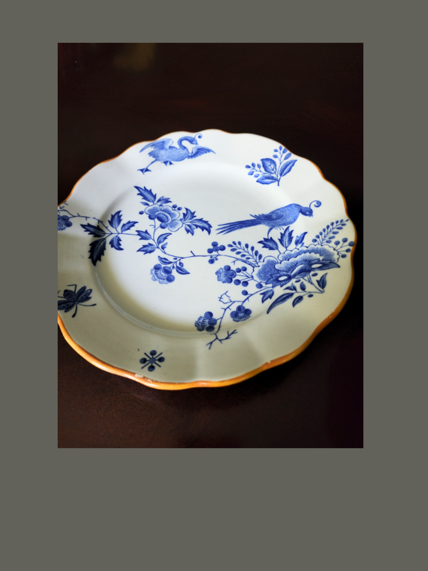 Antique Chinoiserie Style Compote Boch Frères Keramis Paon Blue and White Compote- Set of 2