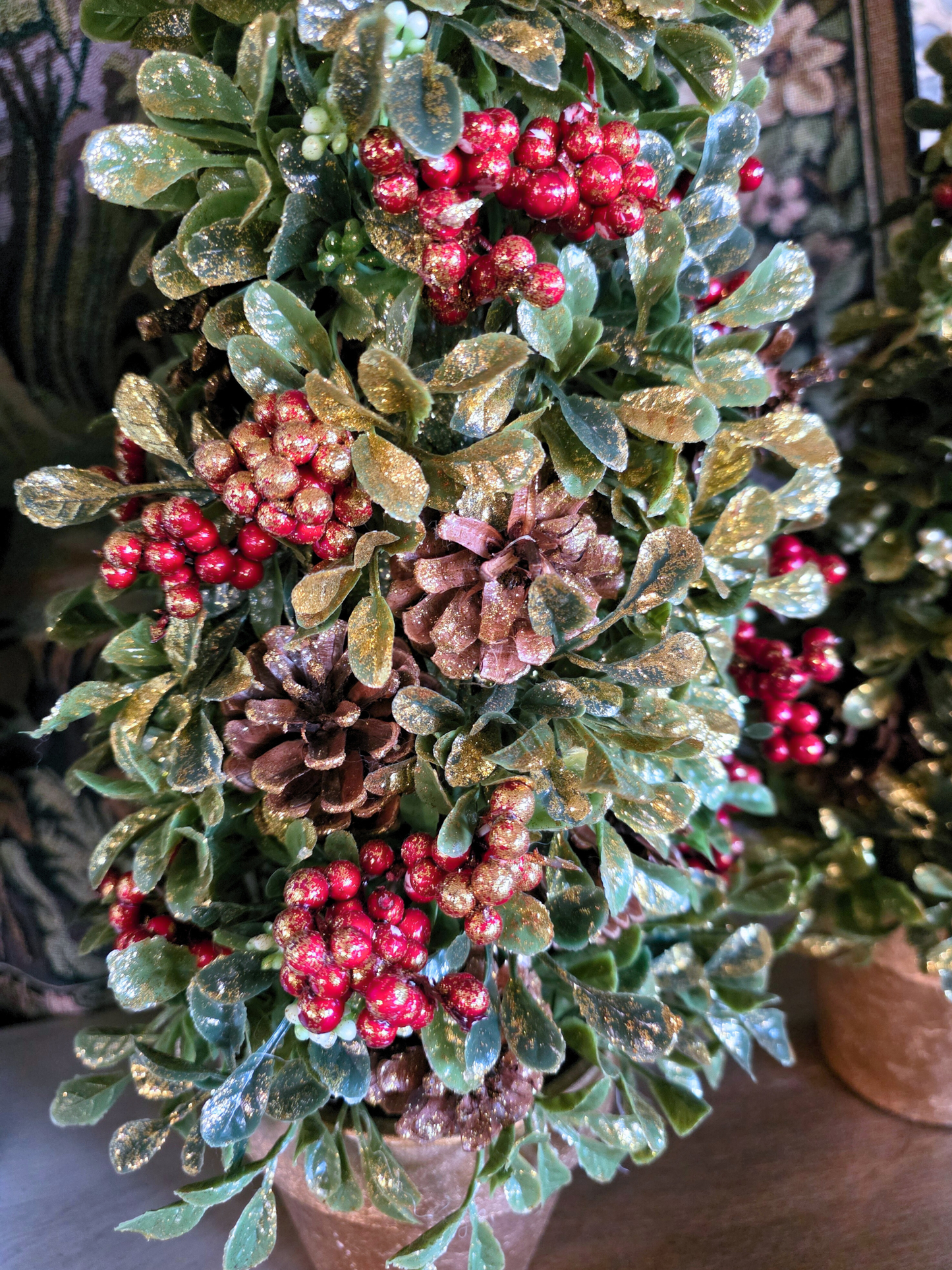Pair of Holiday Boxwood-Style Topiary Trees