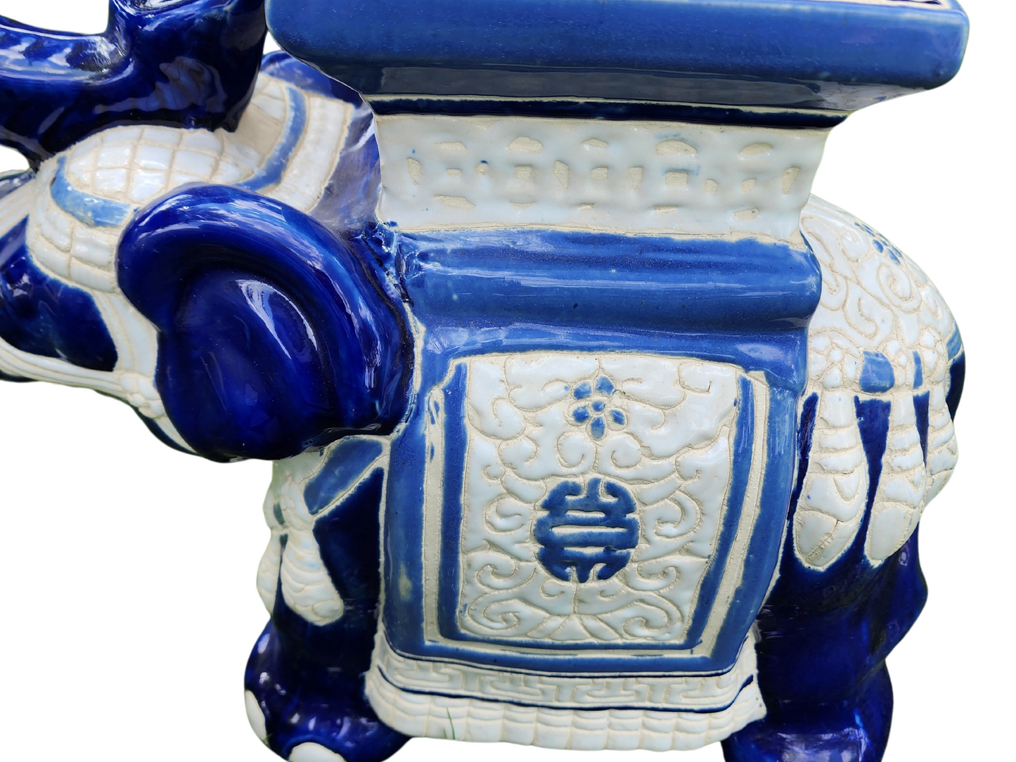 Blue Chinoiserie Elephant Garden Stool