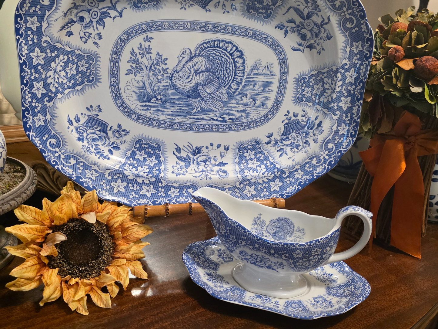 Festival Blue Turkey Platter by Spode Oval Serving Platter Festival Blue Pattern