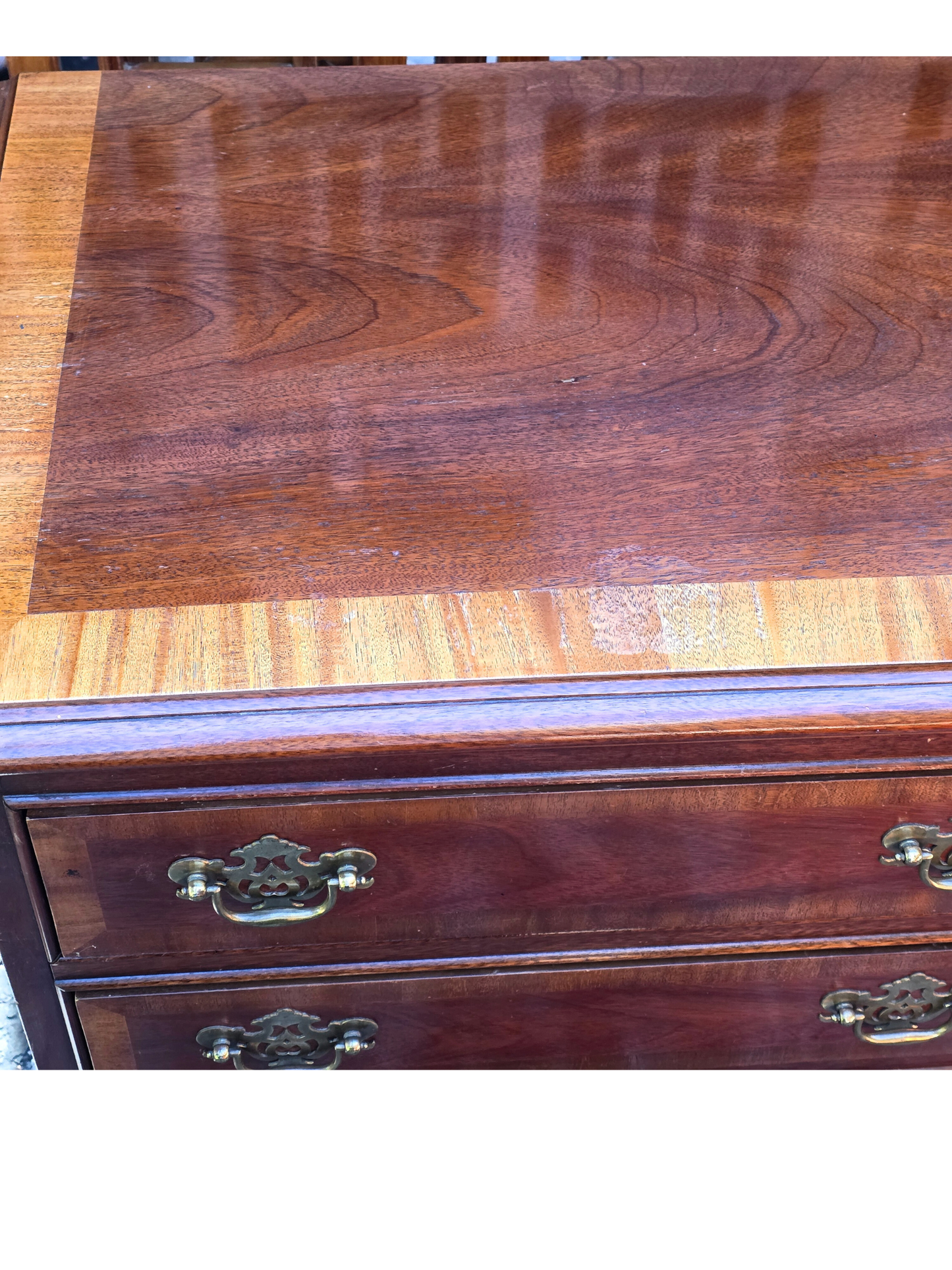 Pair of Dixie Banded Mahogany Chippendale Style Bedside Chests