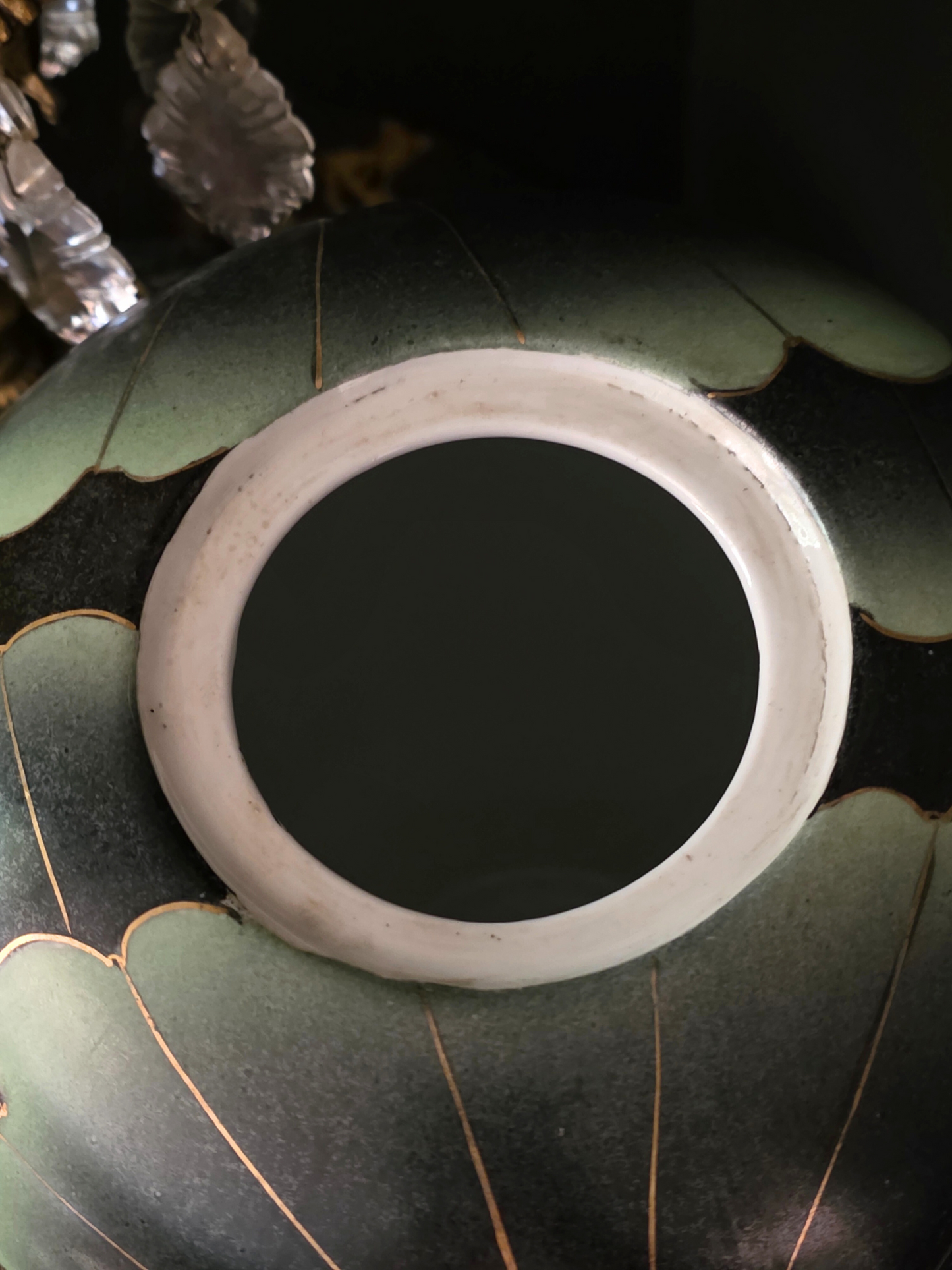 Pair of Large Chioniserie Ginger Jars Mid 20th Century Hand-Painted Lotus Black Ginger Jars – Chinoiserie Style