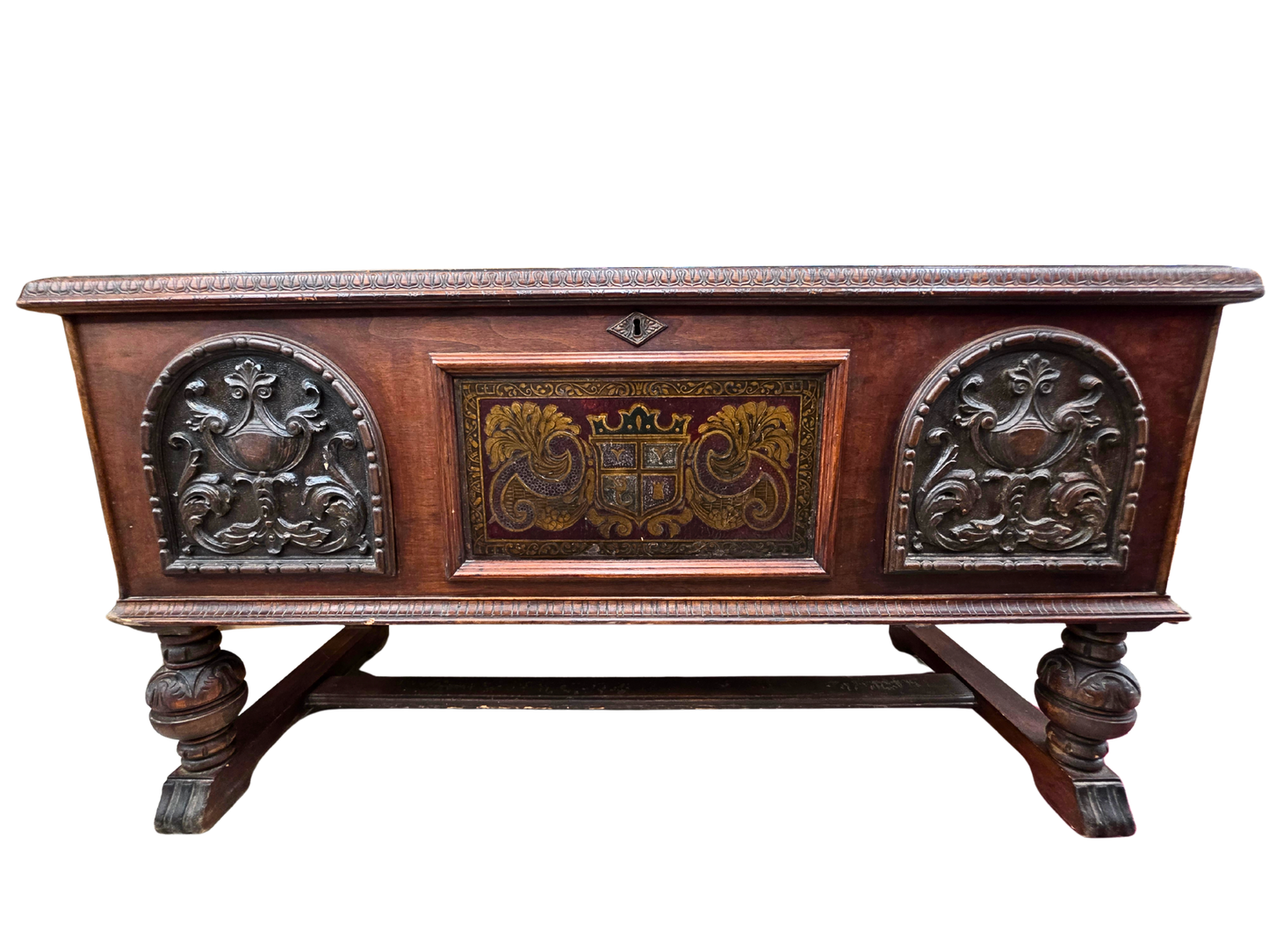 Antique Ed Roos Cedar Chest In Jacobian Style