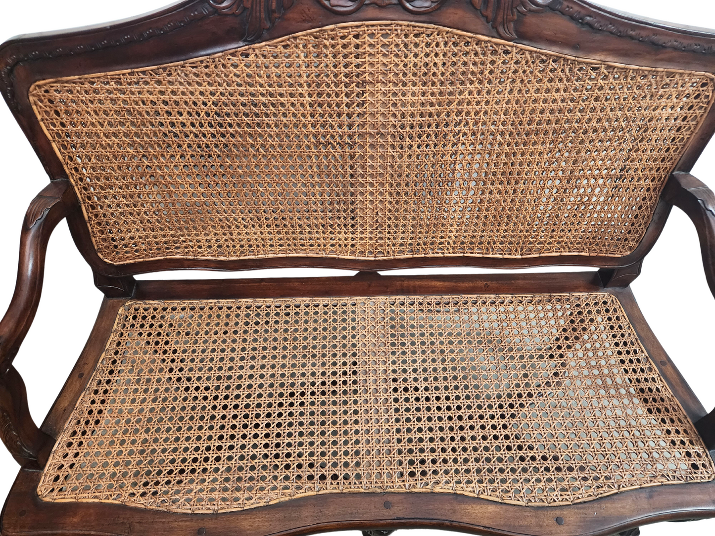 Louis XV Style Walnut and Caned Bench, Early to Mid 1900s-60s