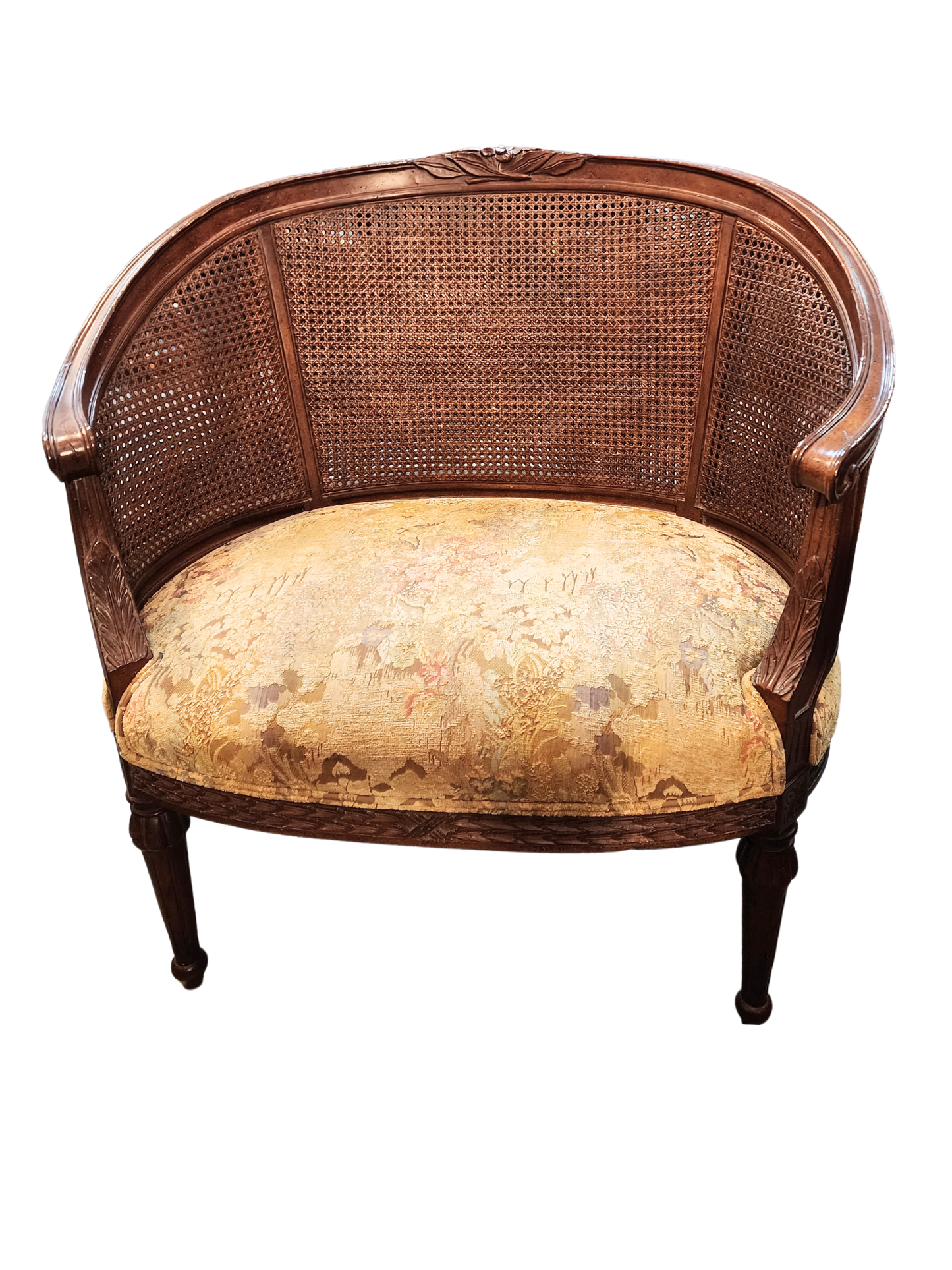 French Settee Hand Carved walnut and Caned Settee Loveseat| LOUIS XVI BERGERE CHAIR