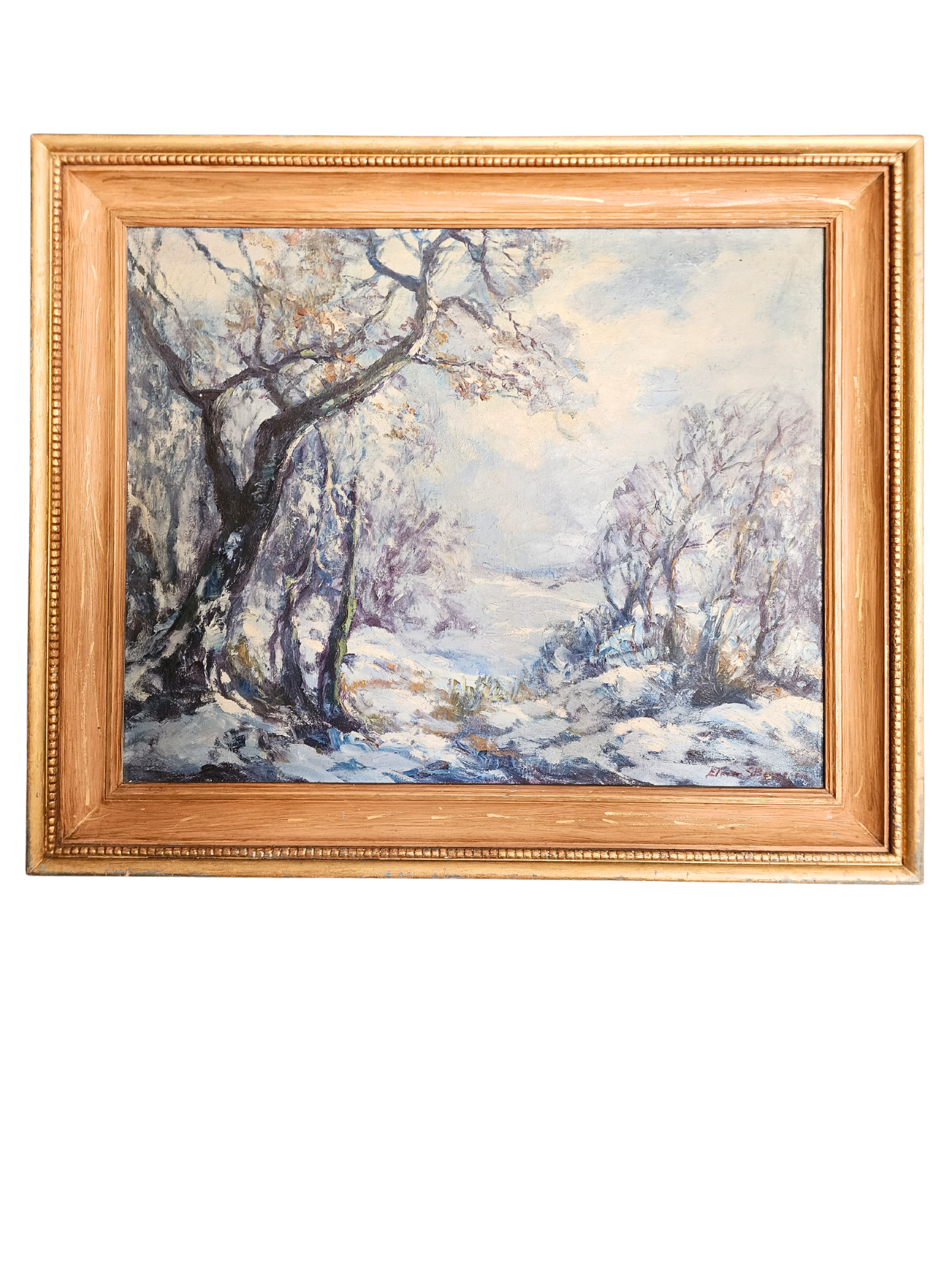 Oil painting by Elmer Berge winter scene