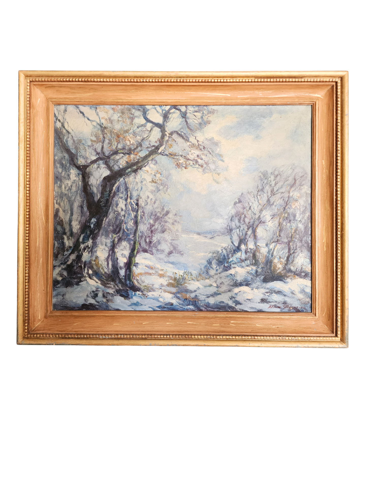 Large Winter Landscape Original Oil Painting Elmer Berge
