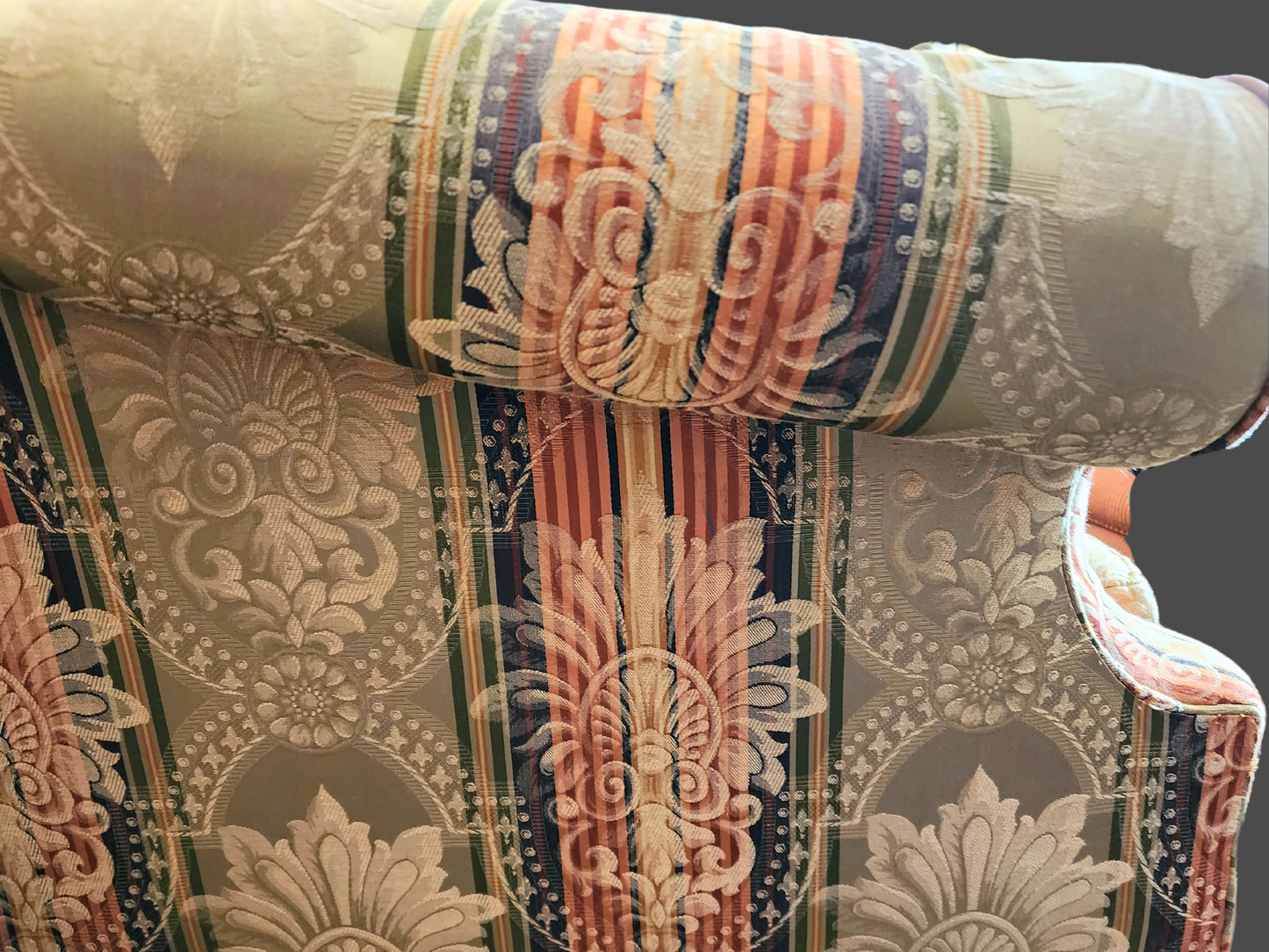 Camelback Damask Settee Loveseat in Chippendale style Claw and Ball foot