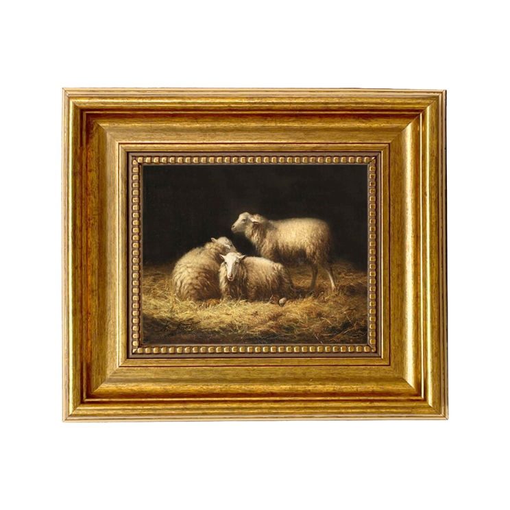 Sheep in the Hay Painting with frame