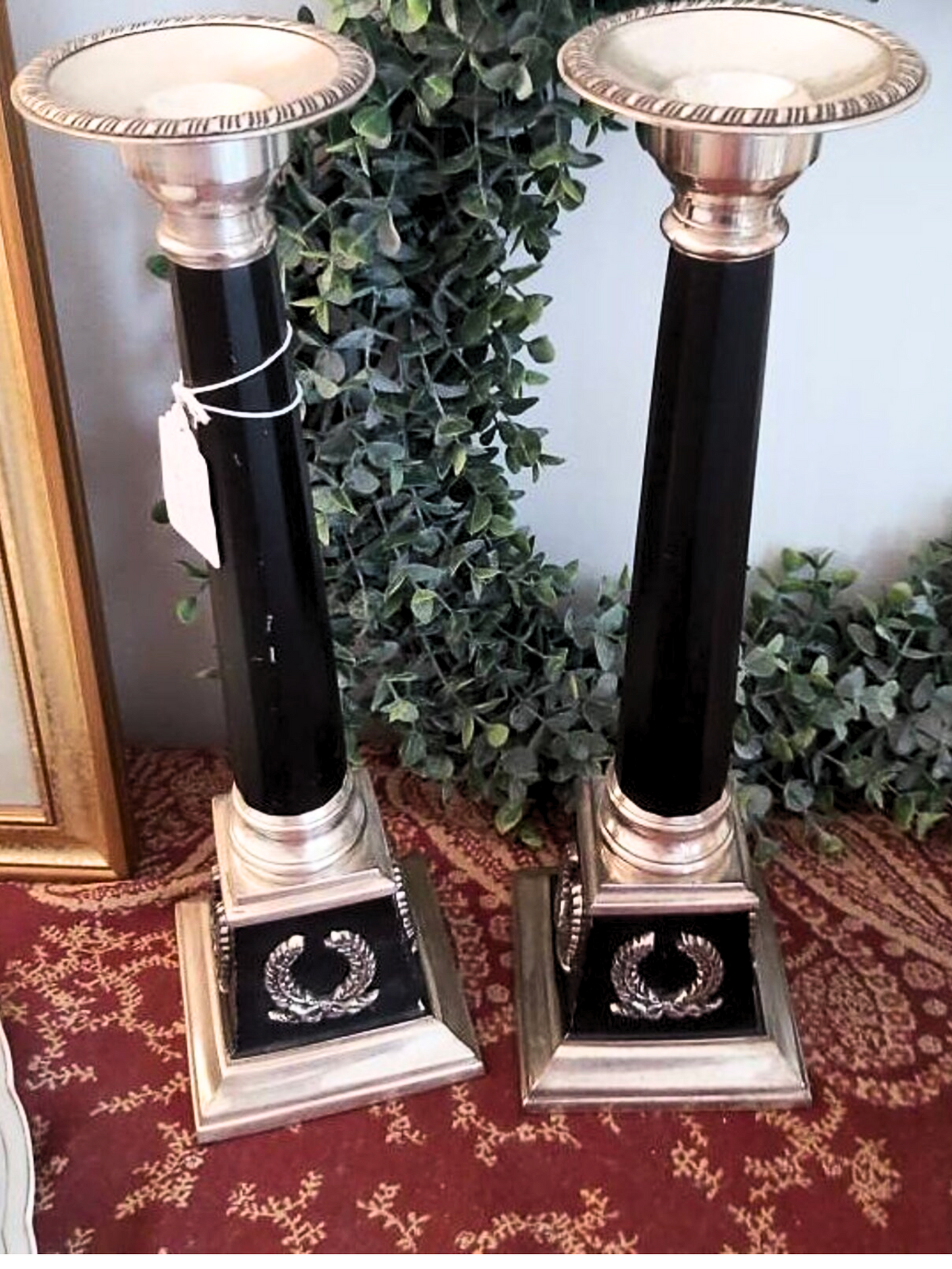 Vintage Bombay Silver Plated Candlesticks candle holders with laurel design