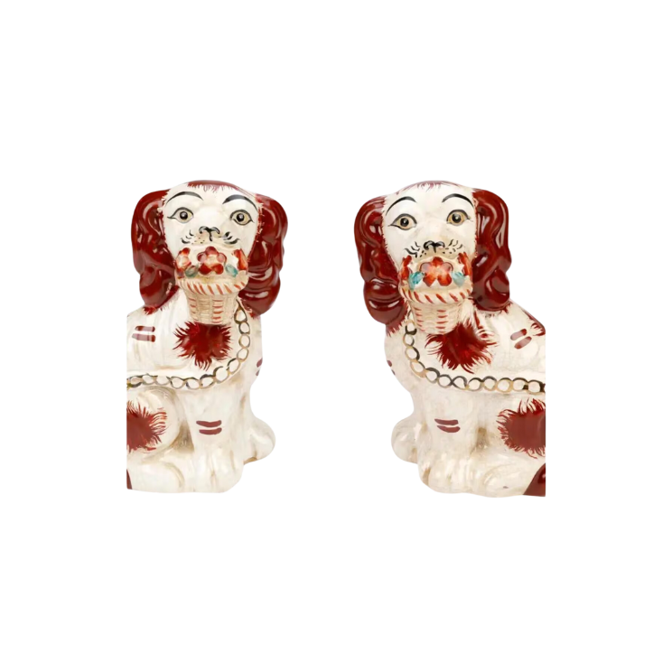 Staffordshire Dog Pair Brown with Baskets