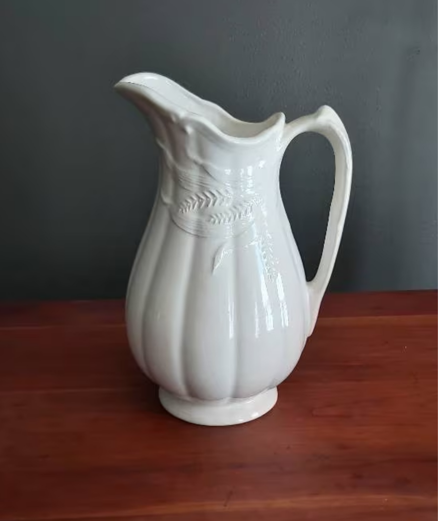 Vintage White Ironstone Pitcher and Basin Set - Antique Wash Bowl and Pitcher - Classic Home Decor Collectible | Wheat design pitcher