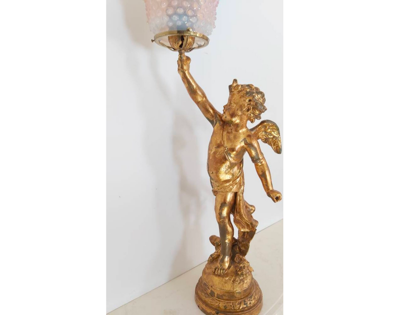 Figure Statue lamp| French cherub table lamp Antique Bronze French Angel lamp Nouveau Figurine | Cherub Putti Lamp|Hobnail lamp|spelter lamp