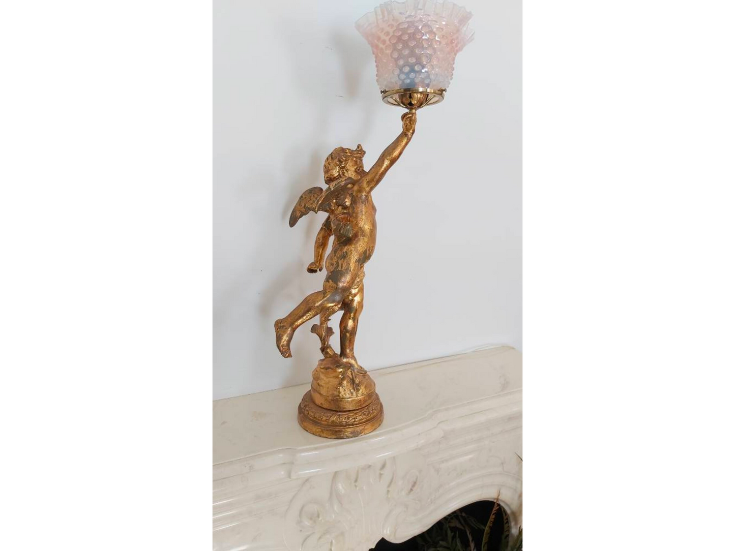 Figure Statue lamp| French cherub table lamp Antique Bronze French Angel lamp Nouveau Figurine | Cherub Putti Lamp|Hobnail lamp|spelter lamp
