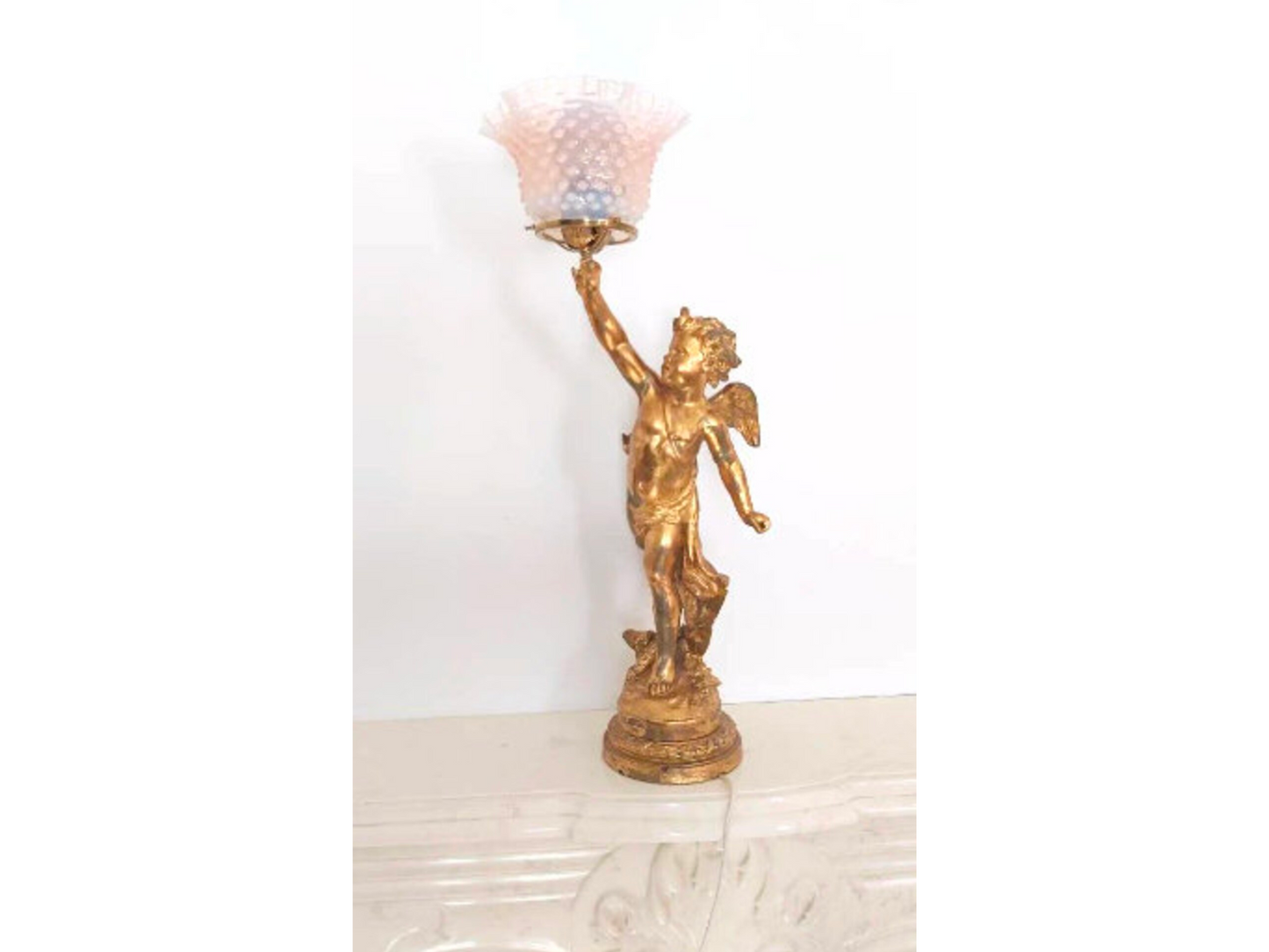 Figure Statue lamp| French cherub table lamp Antique Bronze French Angel lamp Nouveau Figurine | Cherub Putti Lamp|Hobnail lamp|spelter lamp