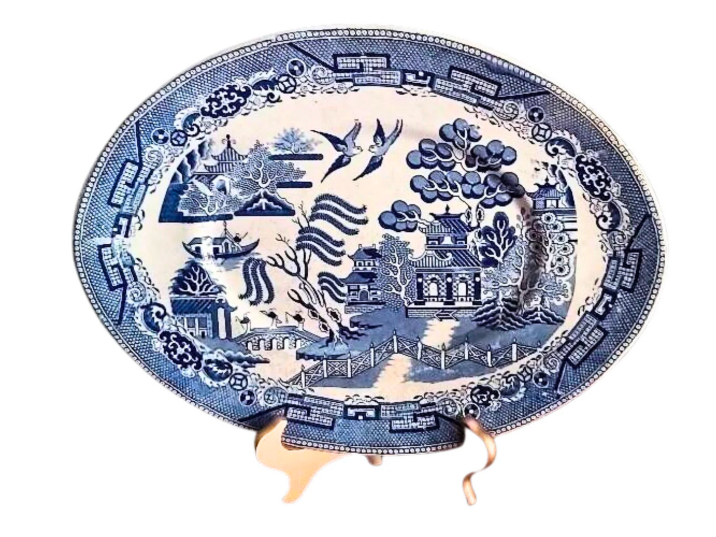 Antique Blue Willow | Blue & White Willow Ware Platter | Blue willow pearlware plate | rare Staffordshire