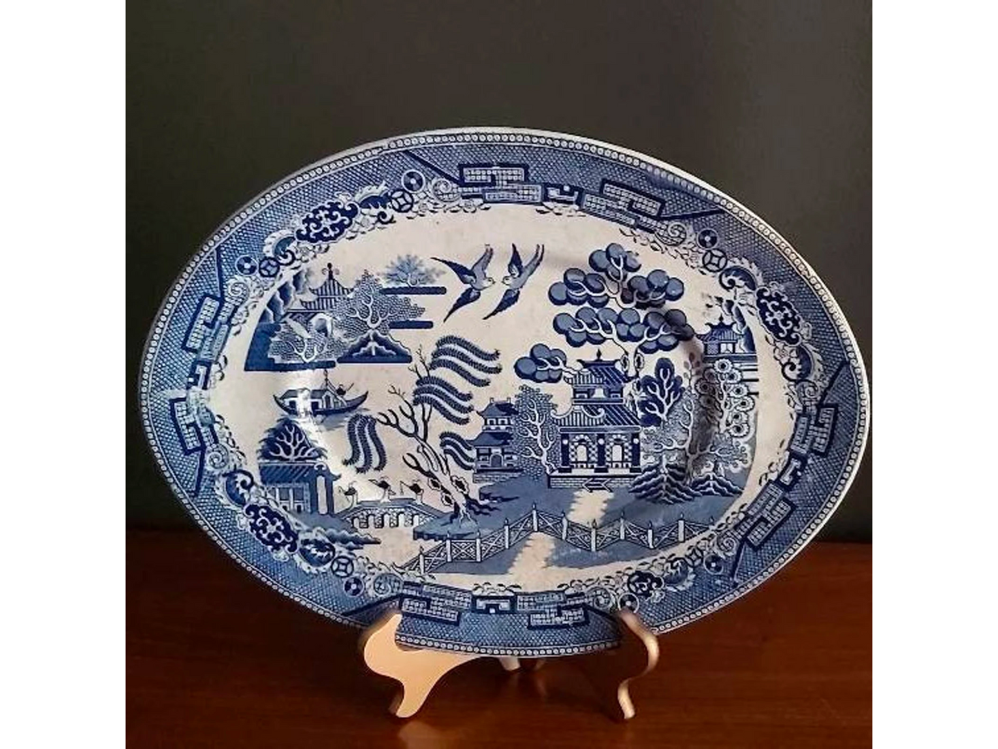Antique Blue Willow | Blue & White Willow Ware Platter | Blue willow pearlware plate | rare Staffordshire