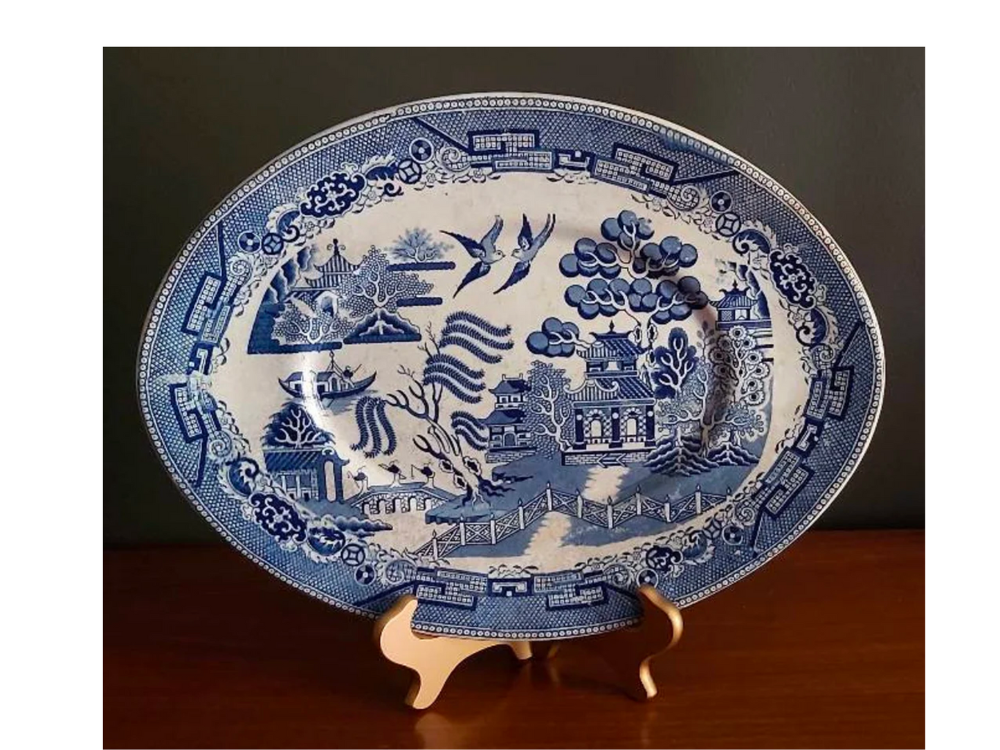 Antique Blue Willow | Blue & White Willow Ware Platter | Blue willow pearlware plate | rare Staffordshire