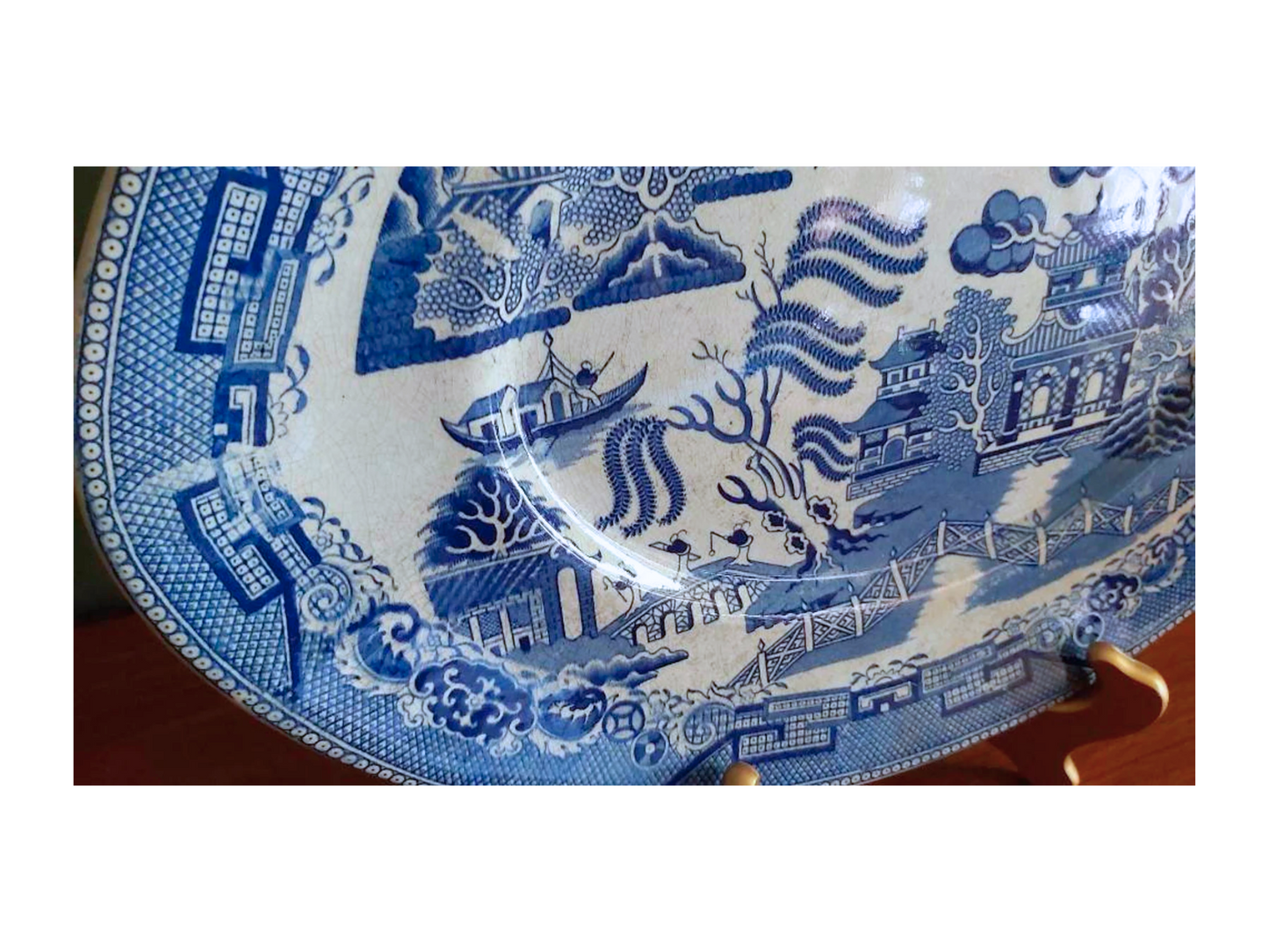 Antique Blue Willow | Blue & White Willow Ware Platter | Blue willow pearlware plate | rare Staffordshire
