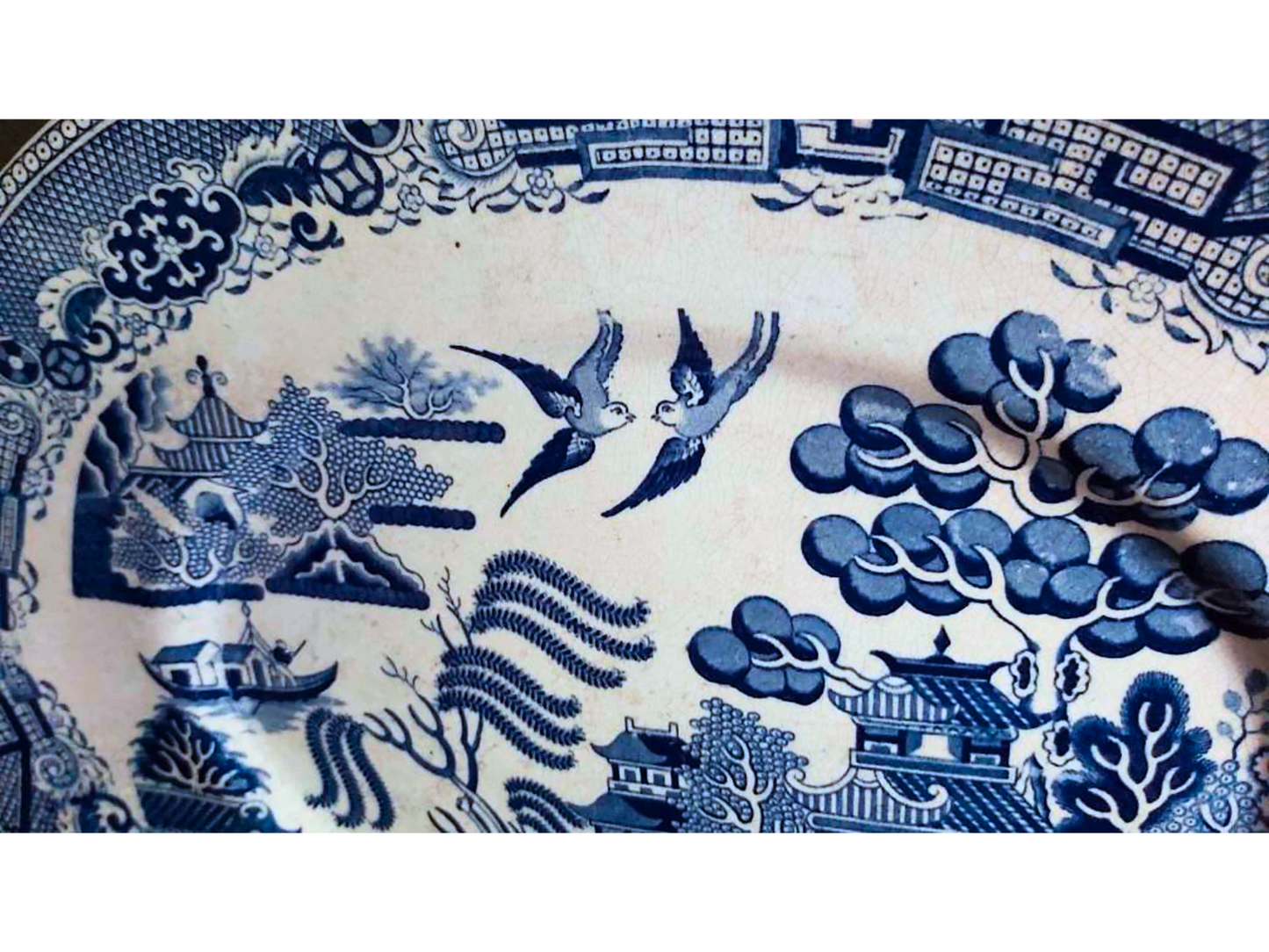 Antique Blue Willow | Blue & White Willow Ware Platter | Blue willow pearlware plate | rare Staffordshire