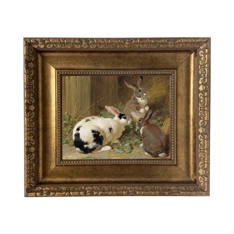 Bunnies oil Painting Rabbits Framed Oil Painting Print On Canvas