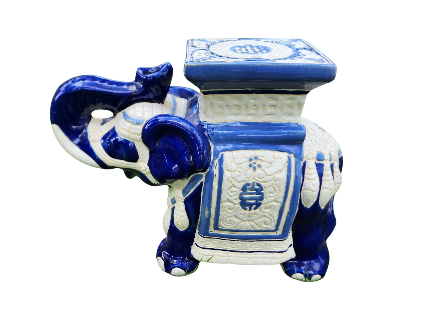 Blue Chinoiserie Elephant Garden Stool