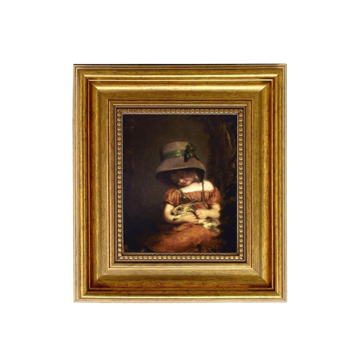 Girl with Rabbit Framed Oil Painting Print On Canvas