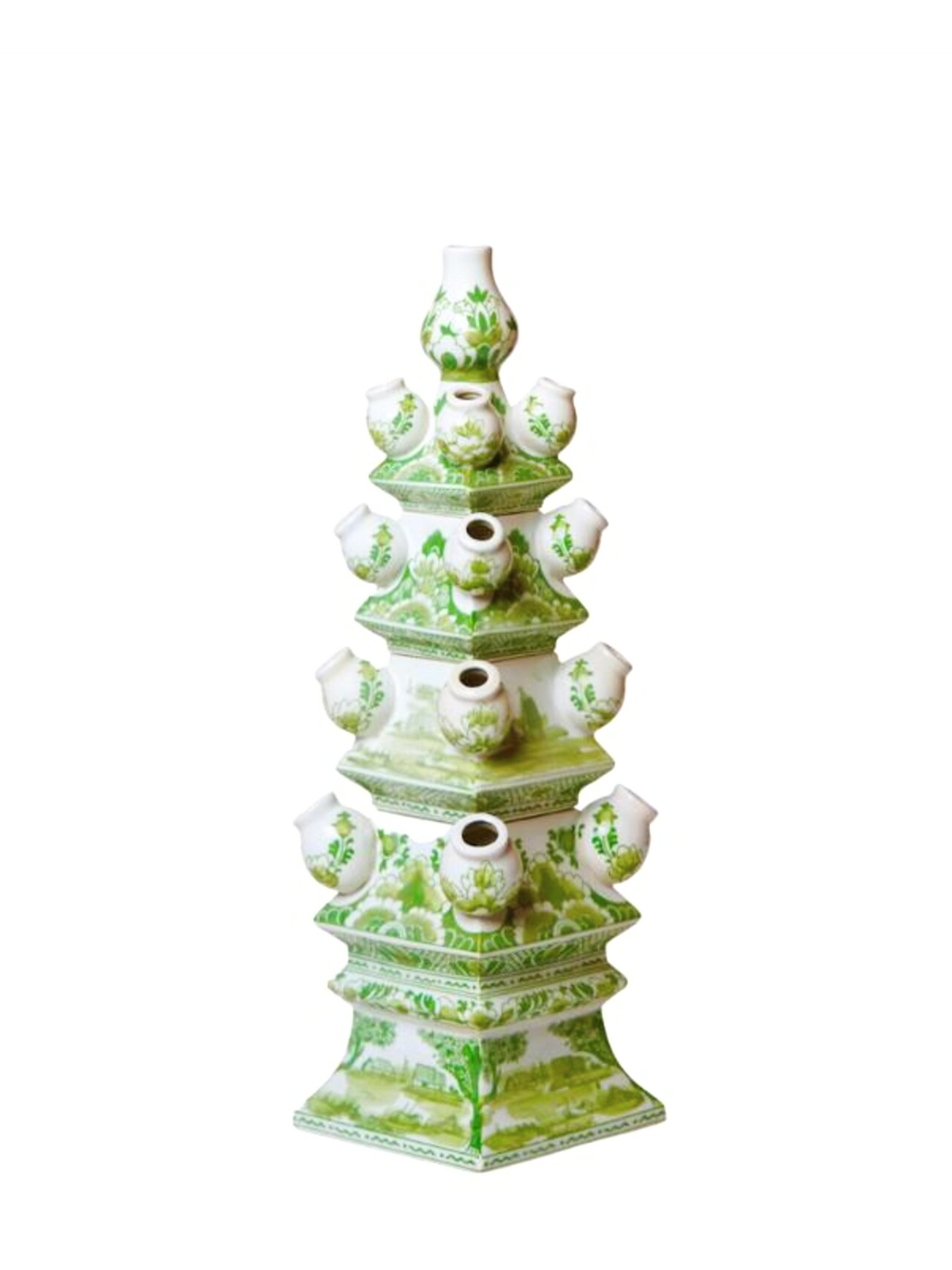 Chinoiserie Tulipiere Green and White Short Porcelain Tulipiere