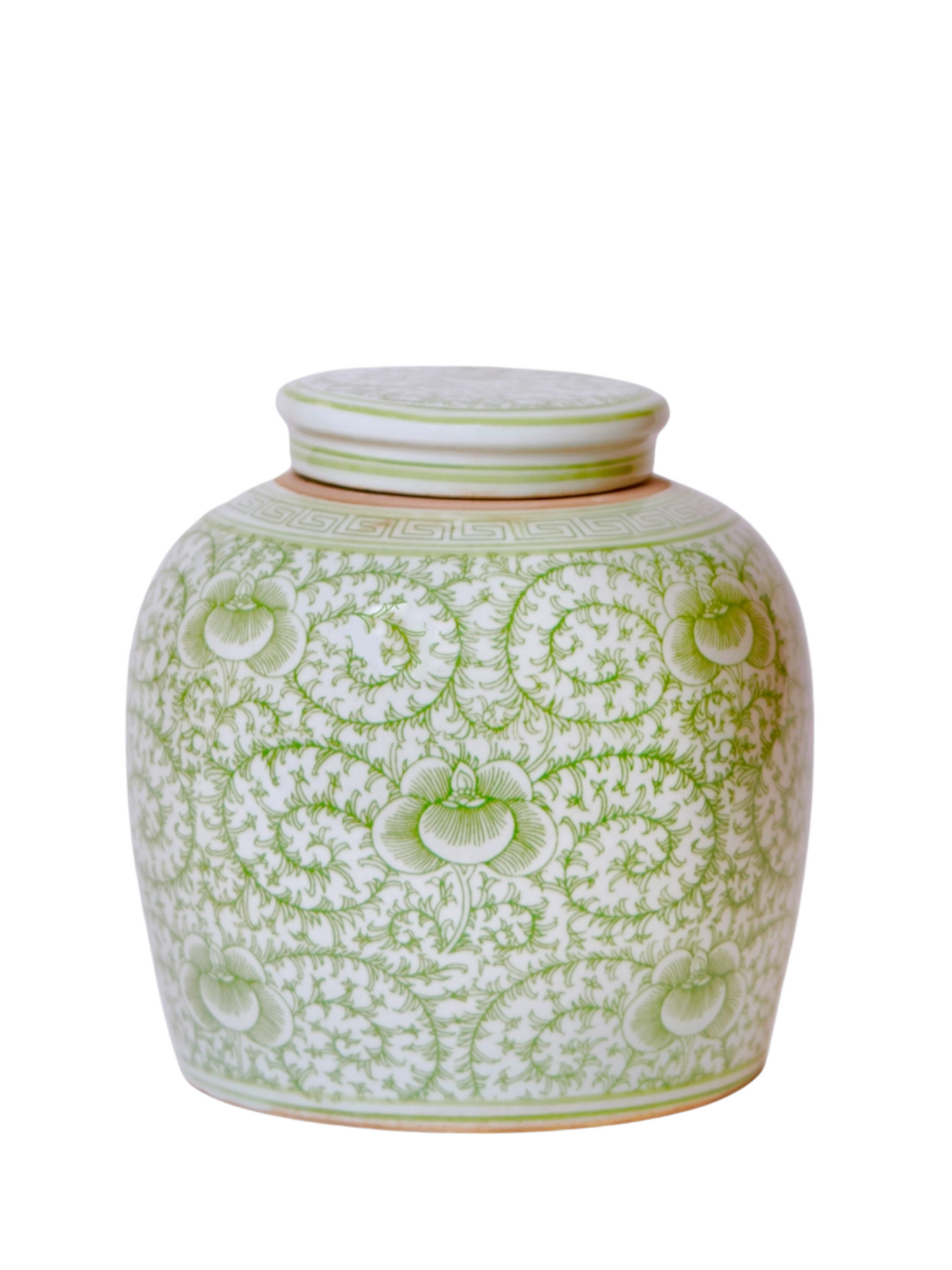 Scrolling Peony Green and White Porcelain Jar