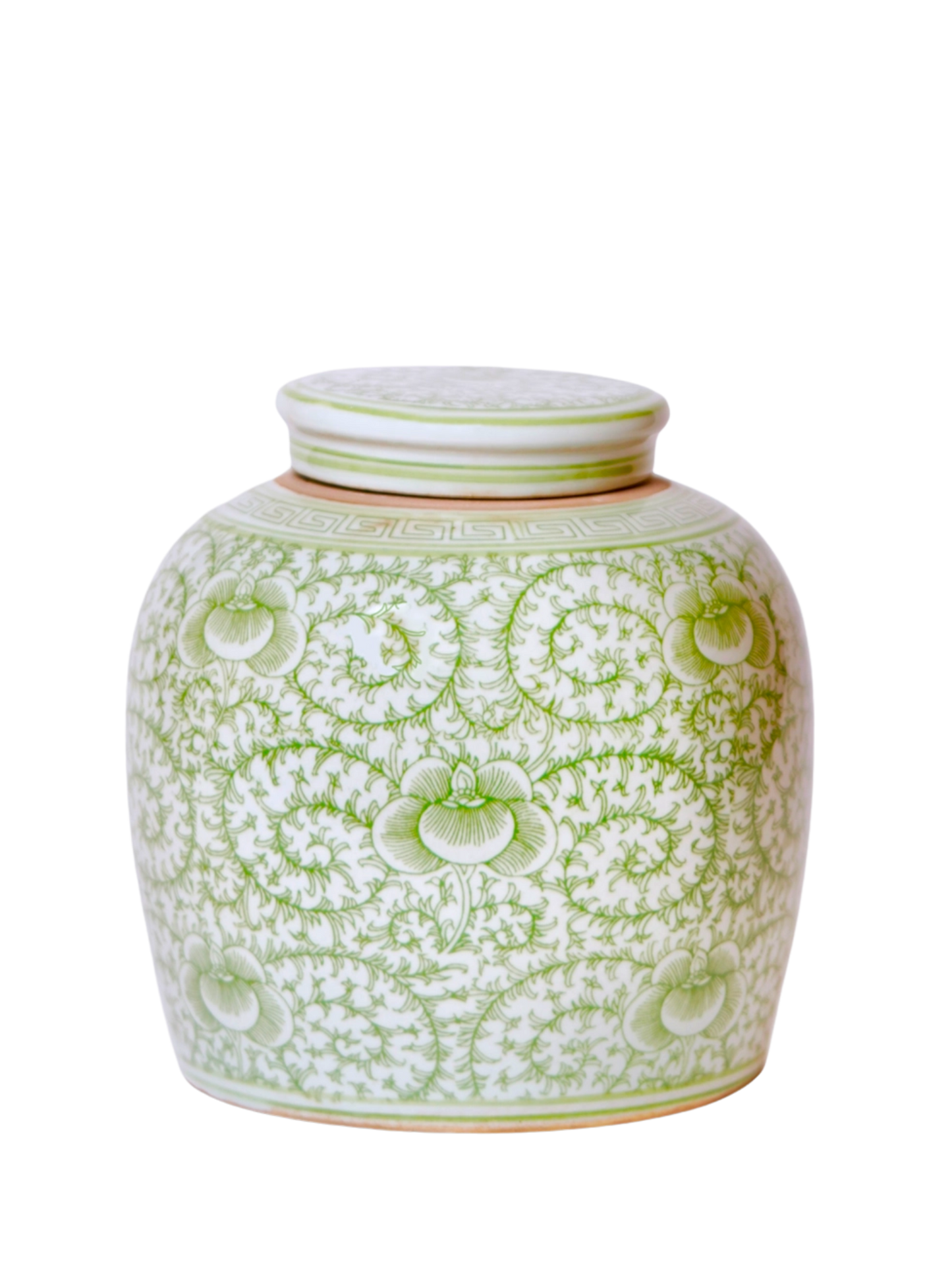 Scrolling Peony Green and White Porcelain Jar