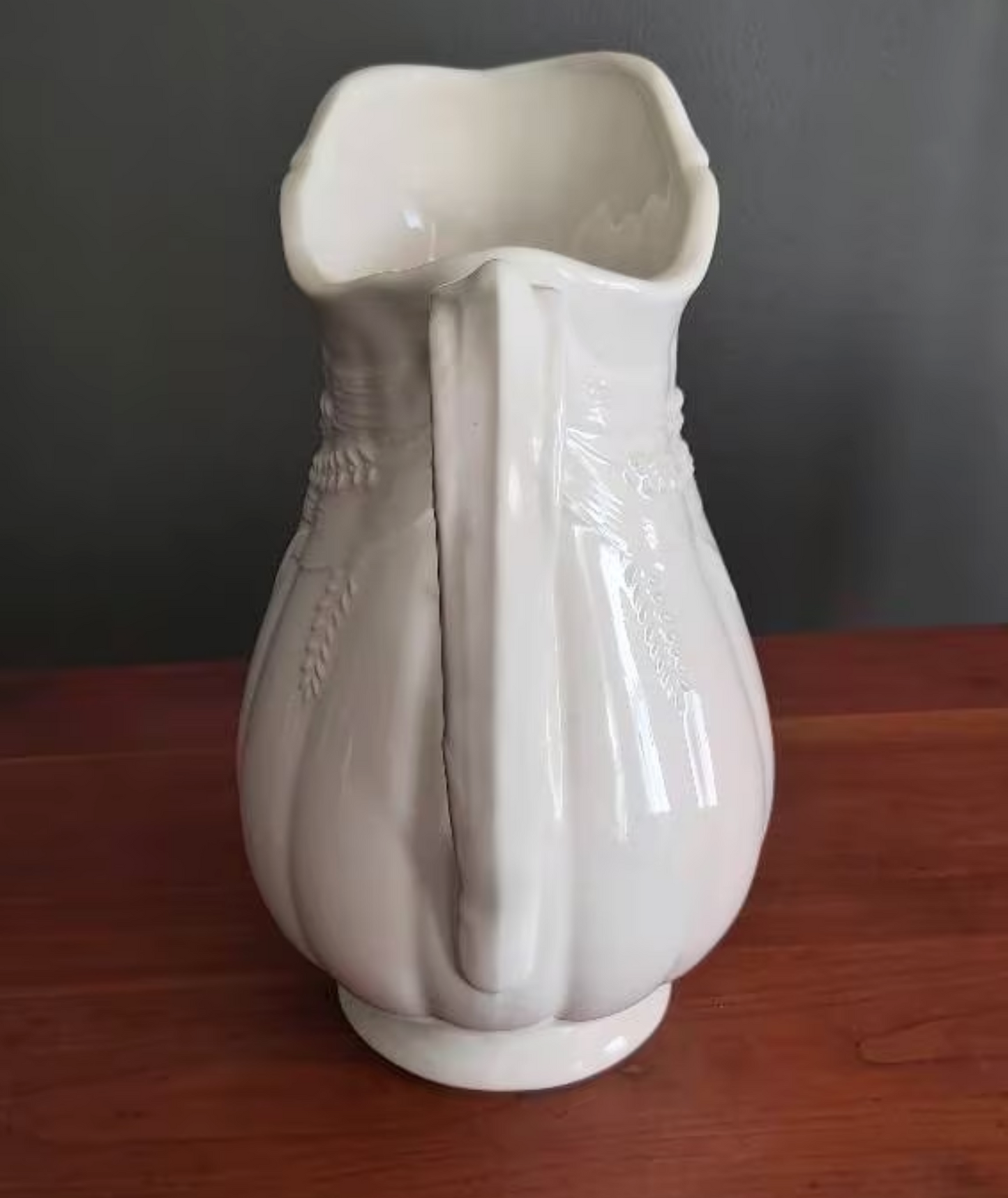 Vintage White Ironstone Pitcher and Basin Set - Antique Wash Bowl and Pitcher - Classic Home Decor Collectible | Wheat design pitcher