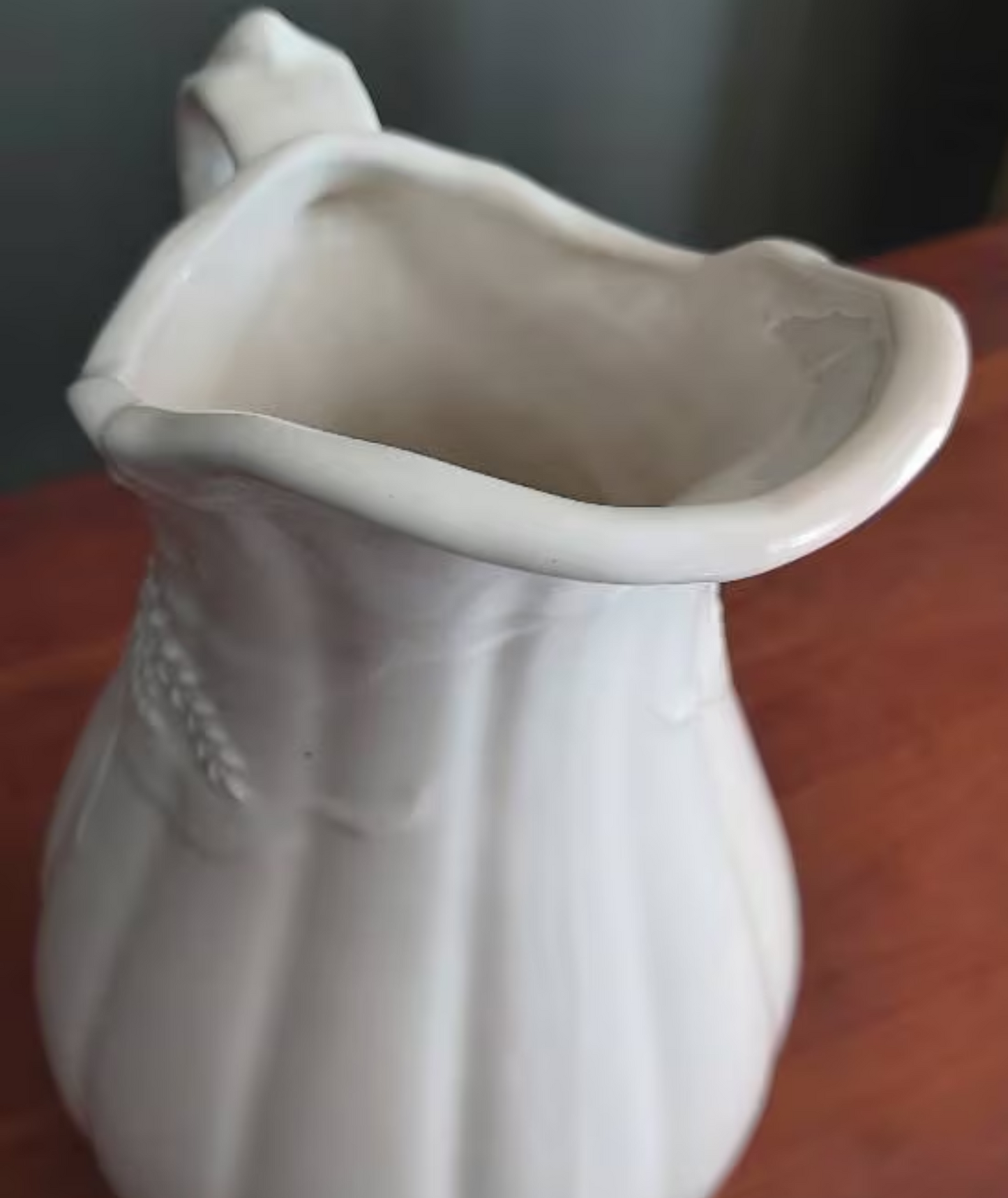 Vintage White Ironstone Pitcher and Basin Set - Antique Wash Bowl and Pitcher - Classic Home Decor Collectible | Wheat design pitcher