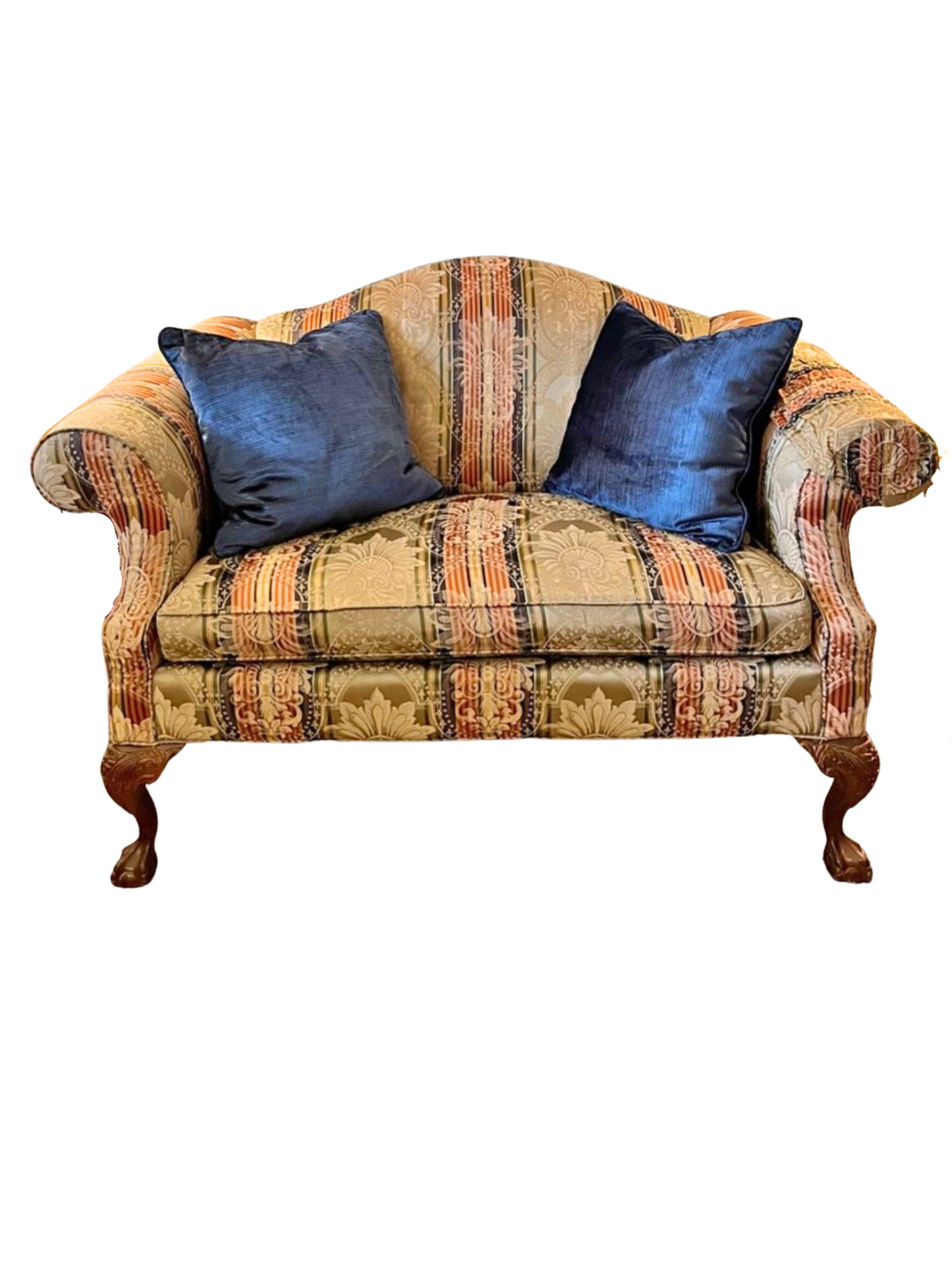 Camelback Damask Settee Loveseat in Chippendale style Claw and Ball foot