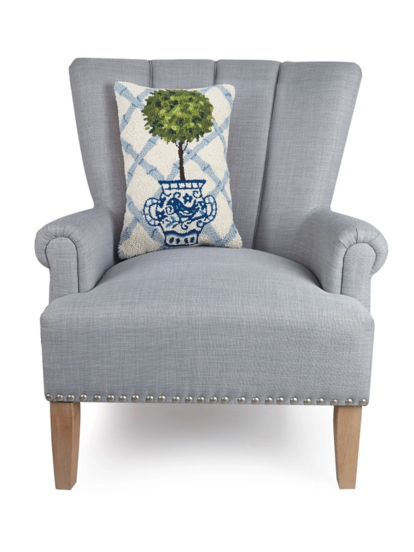 Chinoiserie Topiary throw Pillow, Blue Trellis Pattern