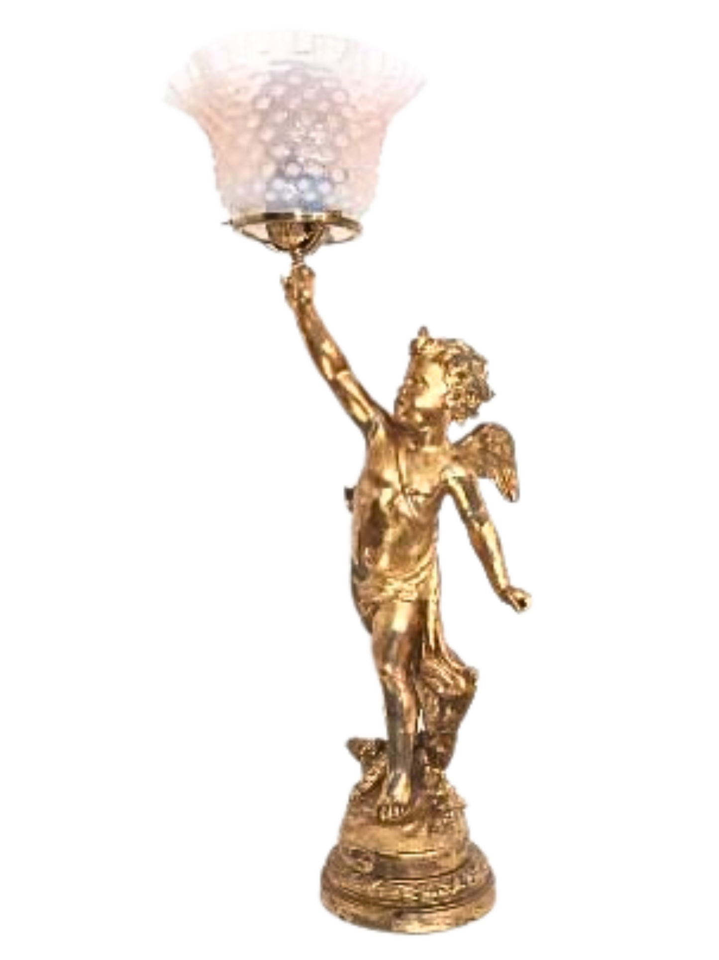Figure Statue lamp| French cherub table lamp Antique Bronze French Angel lamp Nouveau Figurine | Cherub Putti Lamp|Hobnail lamp|spelter lamp