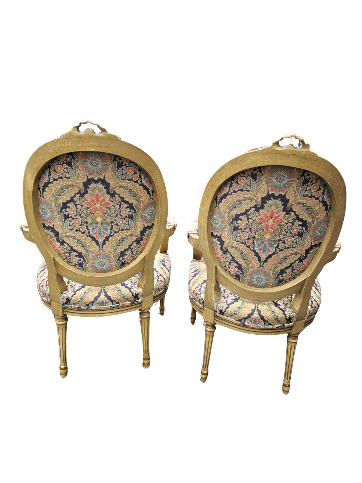 Pair of Louis XVI–Style Carved Fauteuil Armchairs