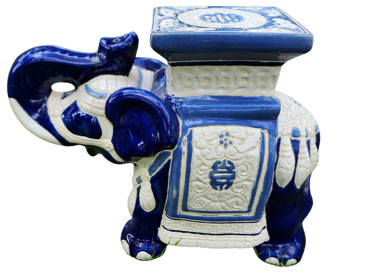 Blue Chinoiserie Elephant Garden Stool