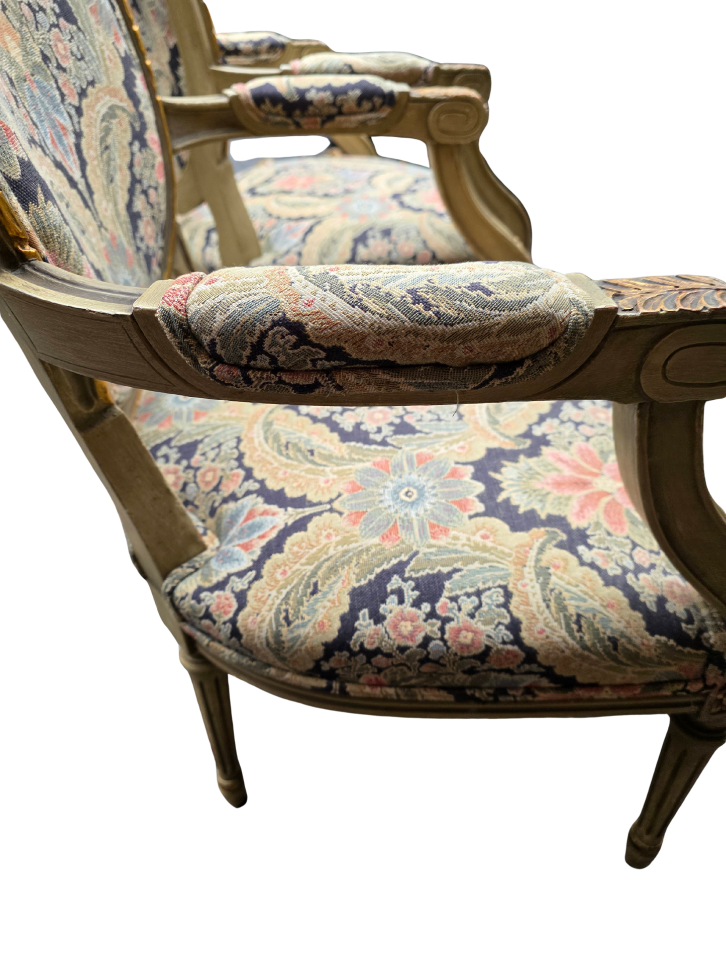 Pair of Louis XVI–Style Carved Fauteuil Armchairs