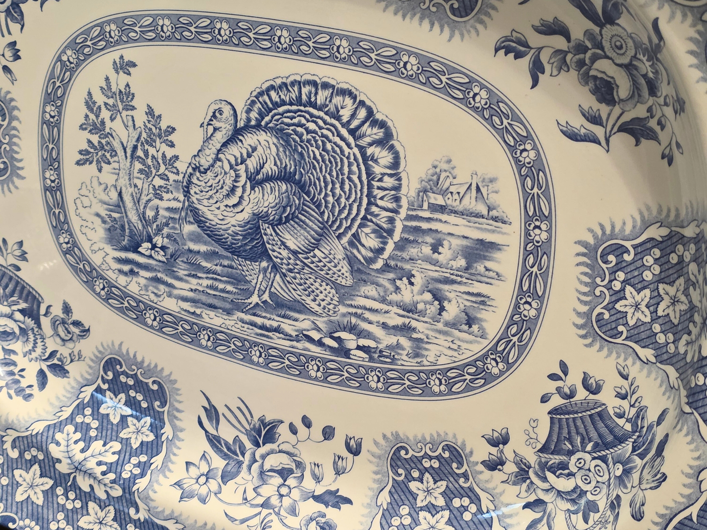 Festival Blue Turkey Platter by Spode Oval Serving Platter Festival Blue Pattern