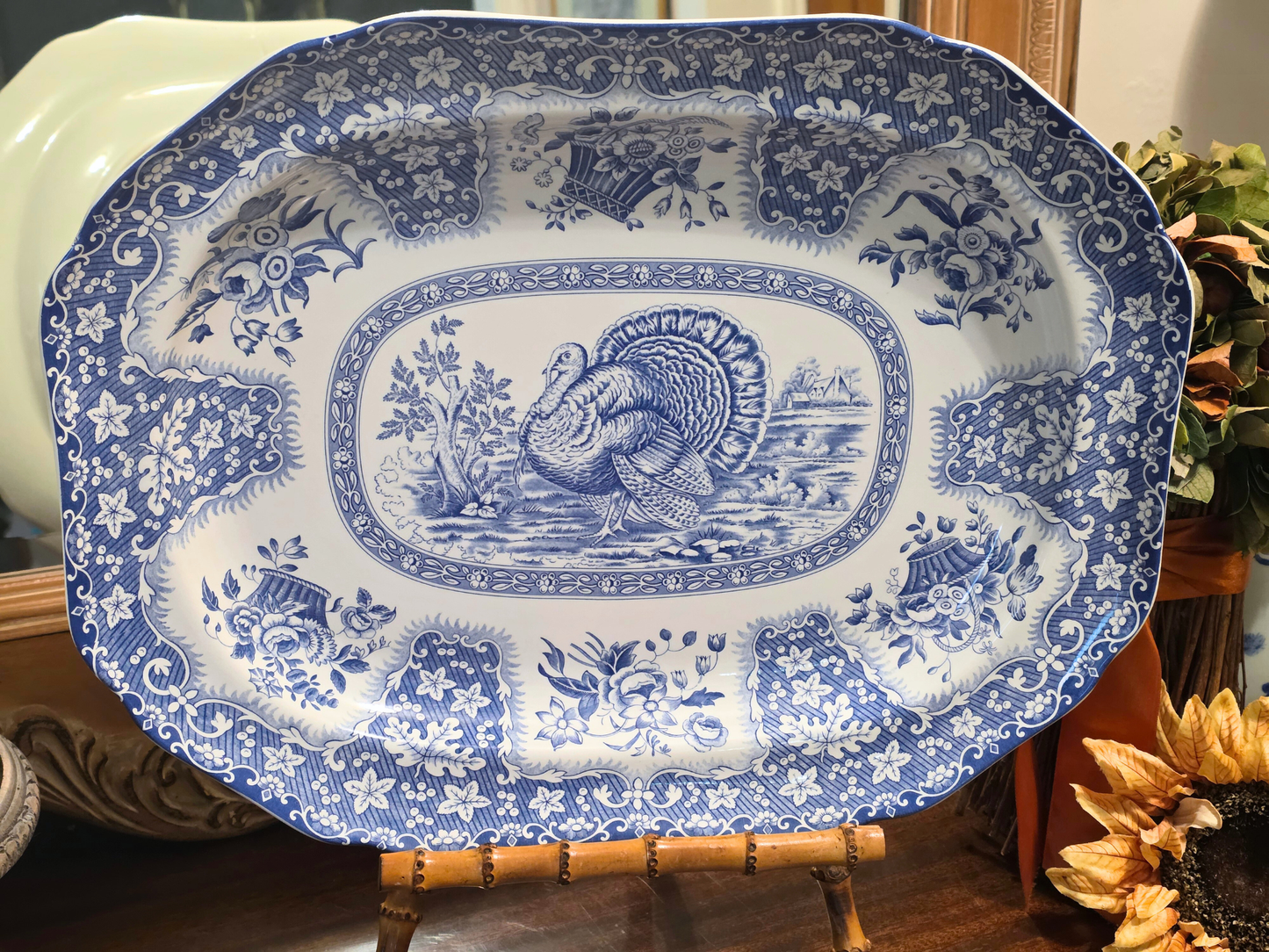 Festival Blue Turkey Platter by Spode Oval Serving Platter Festival Blue Pattern