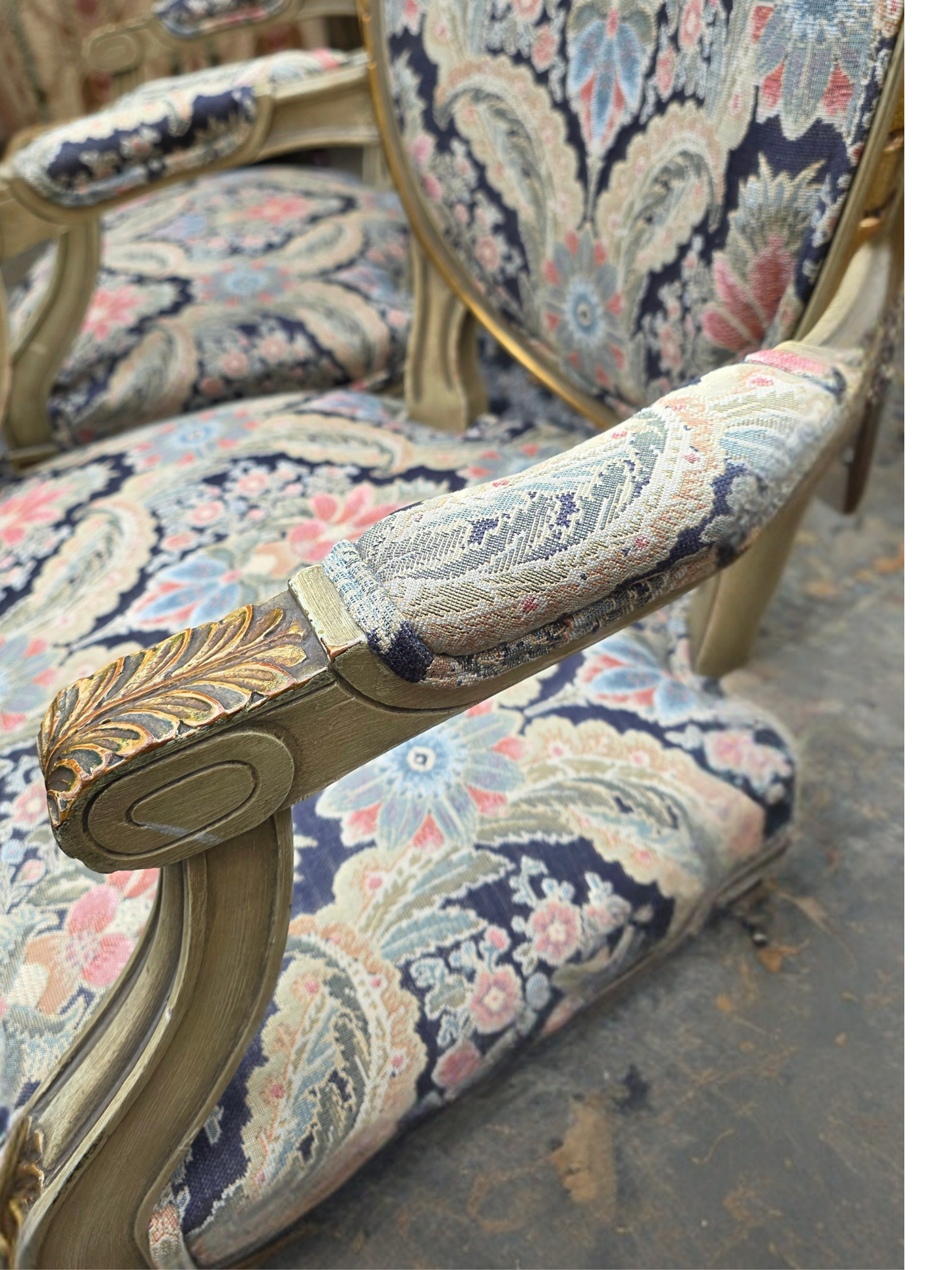 Pair of Louis XVI–Style Carved Fauteuil Armchairs