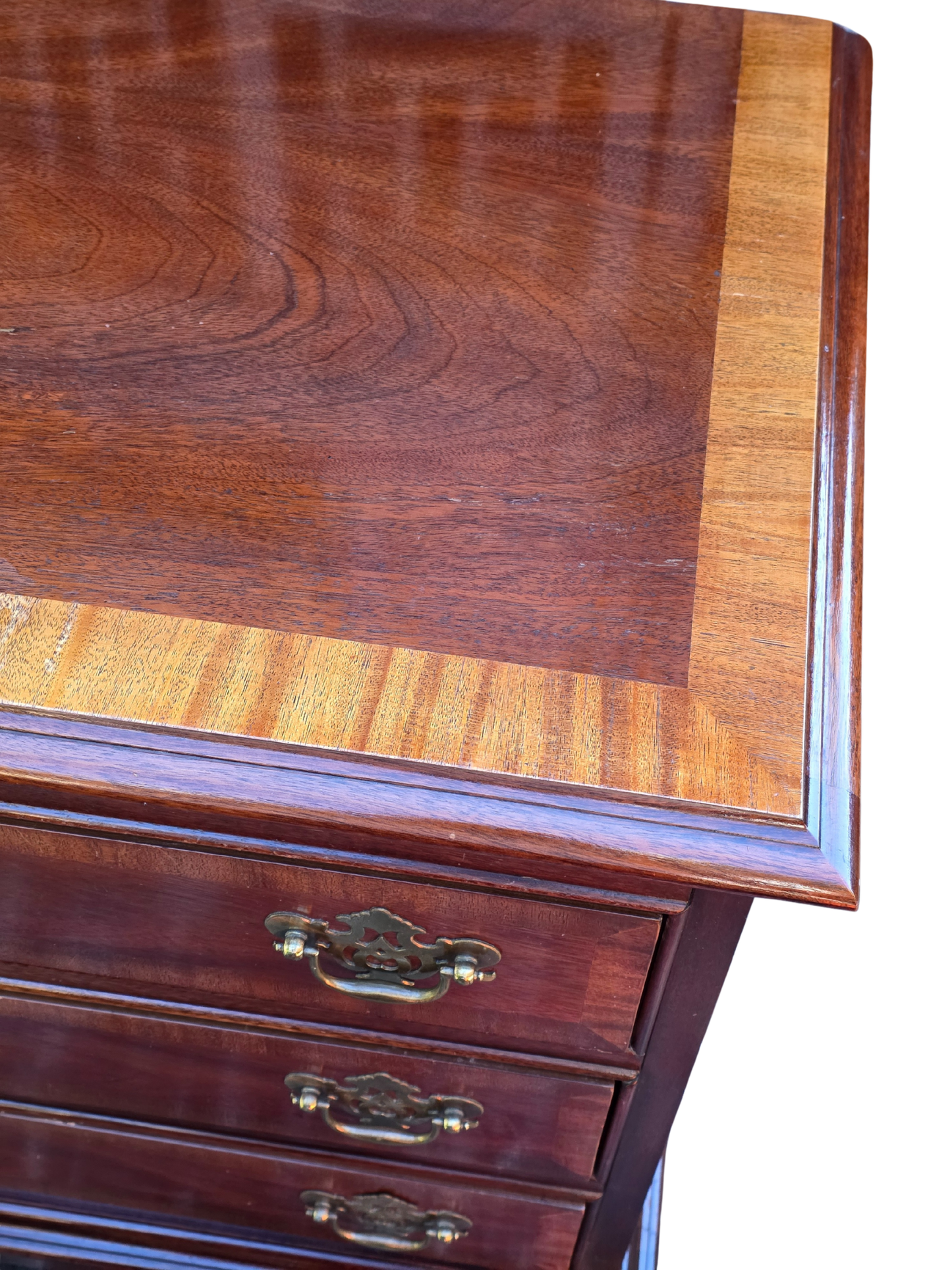 Pair of Dixie Banded Mahogany Chippendale Style Bedside Chests