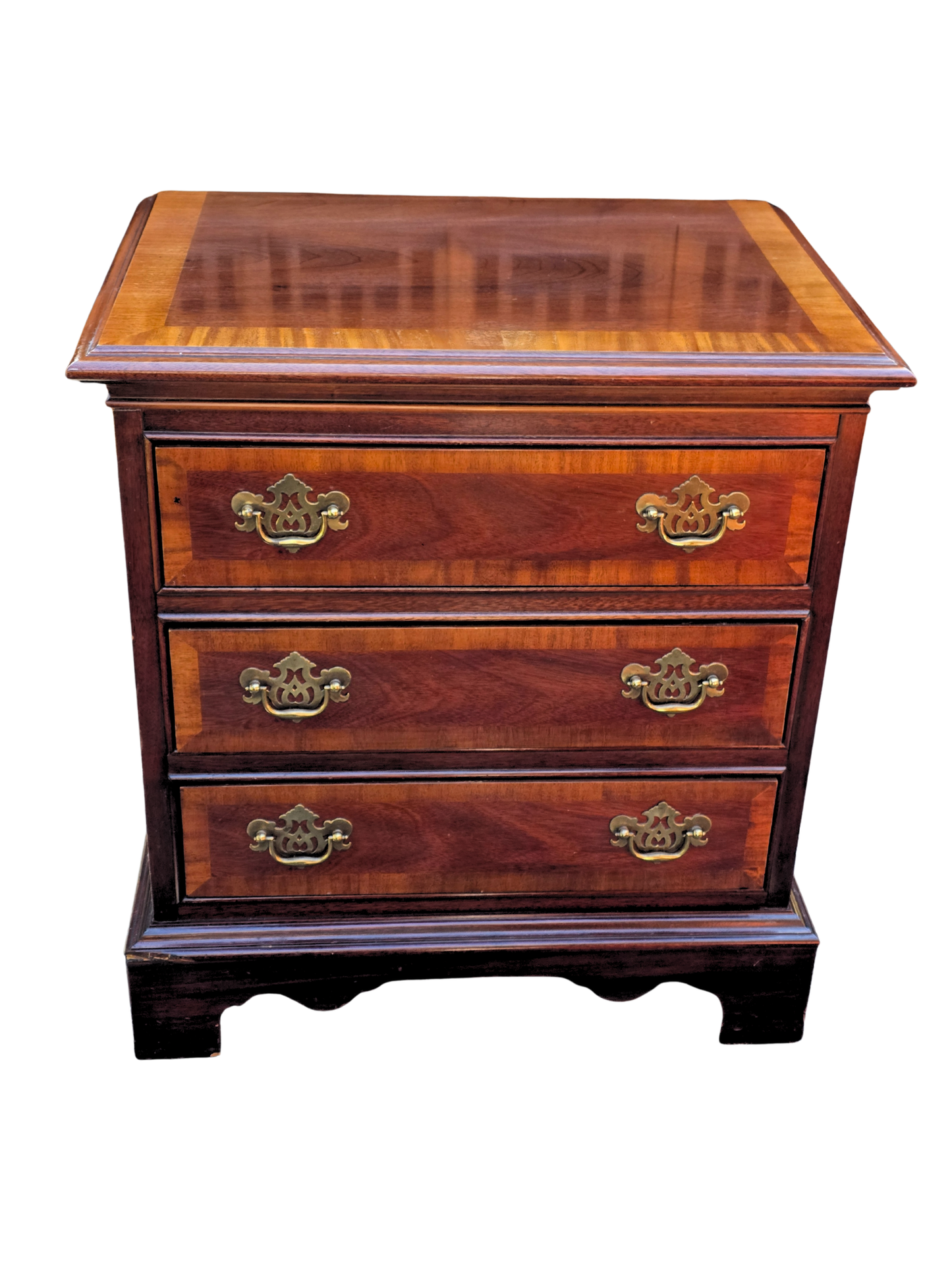 Pair of Dixie Banded Mahogany Chippendale Style Bedside Chests