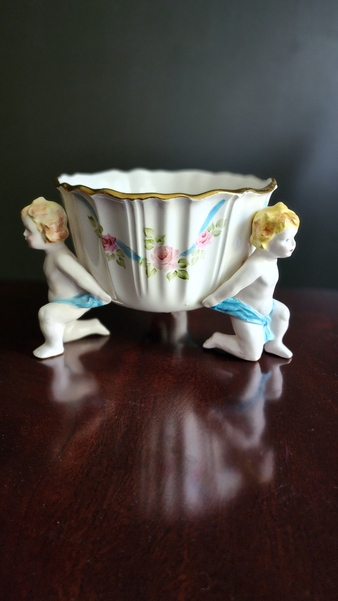 Vintage Cherub Bisque Porcelain Bowl